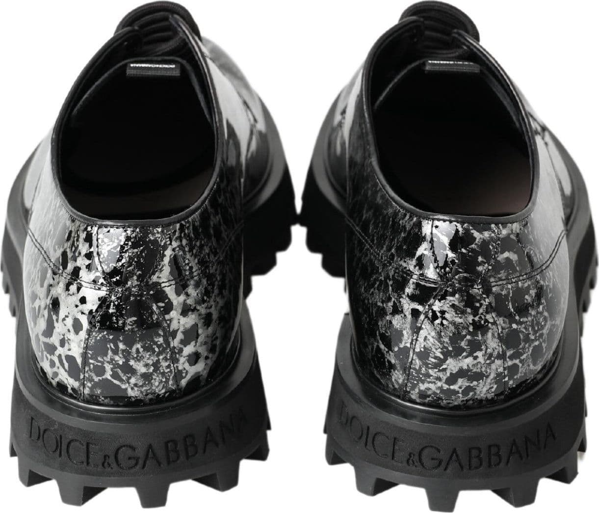 Dolce & Gabbana Black White Derby Patent Leather Shoes - 6