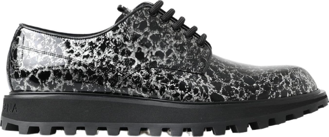 Dolce & Gabbana Black White Derby Patent Leather Shoes - 7