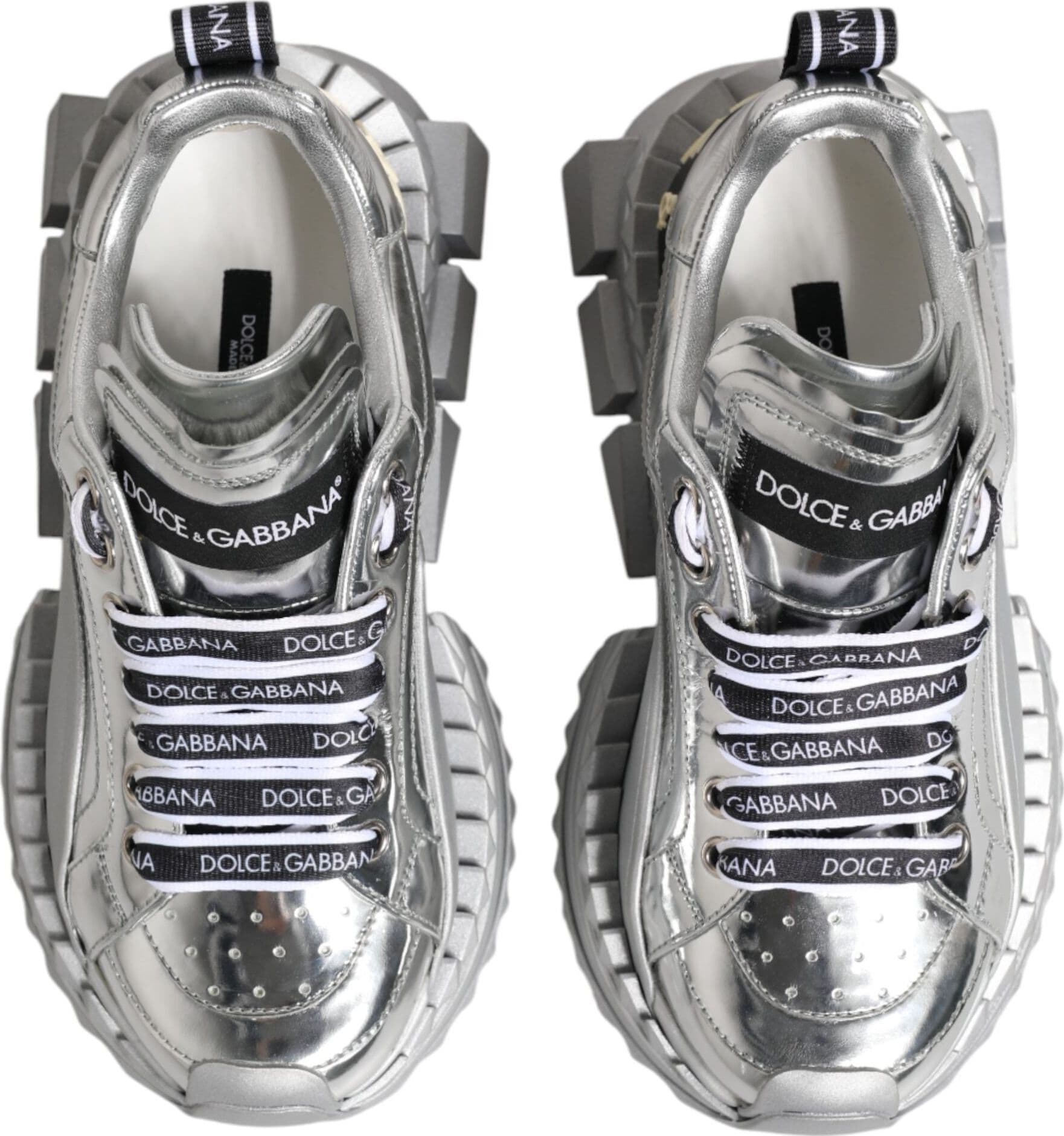 Dolce & Gabbana Silver Leather Super Queen Sneakers Shoes - 2