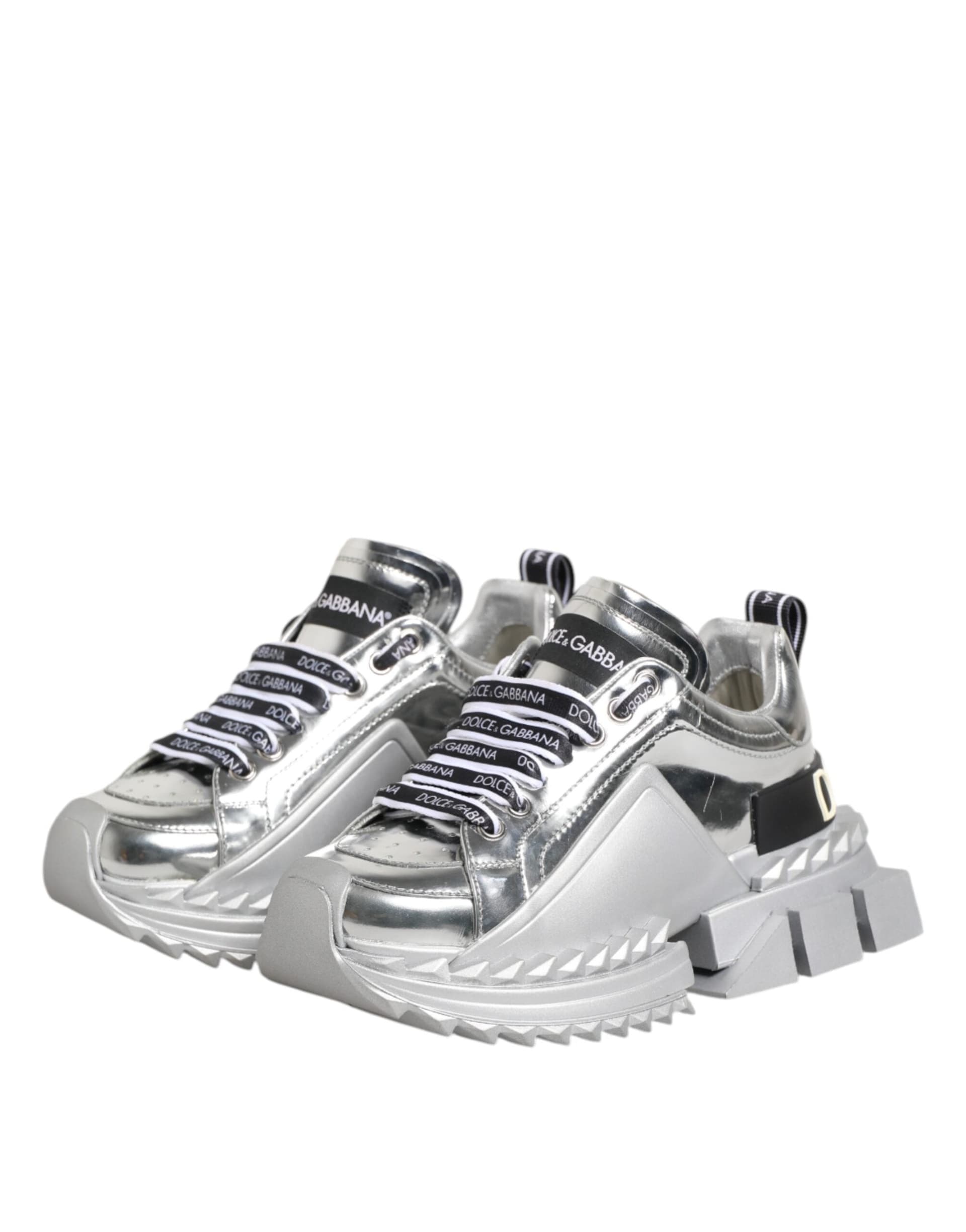 Dolce & Gabbana Silver Leather Super Queen Sneakers Shoes - 3