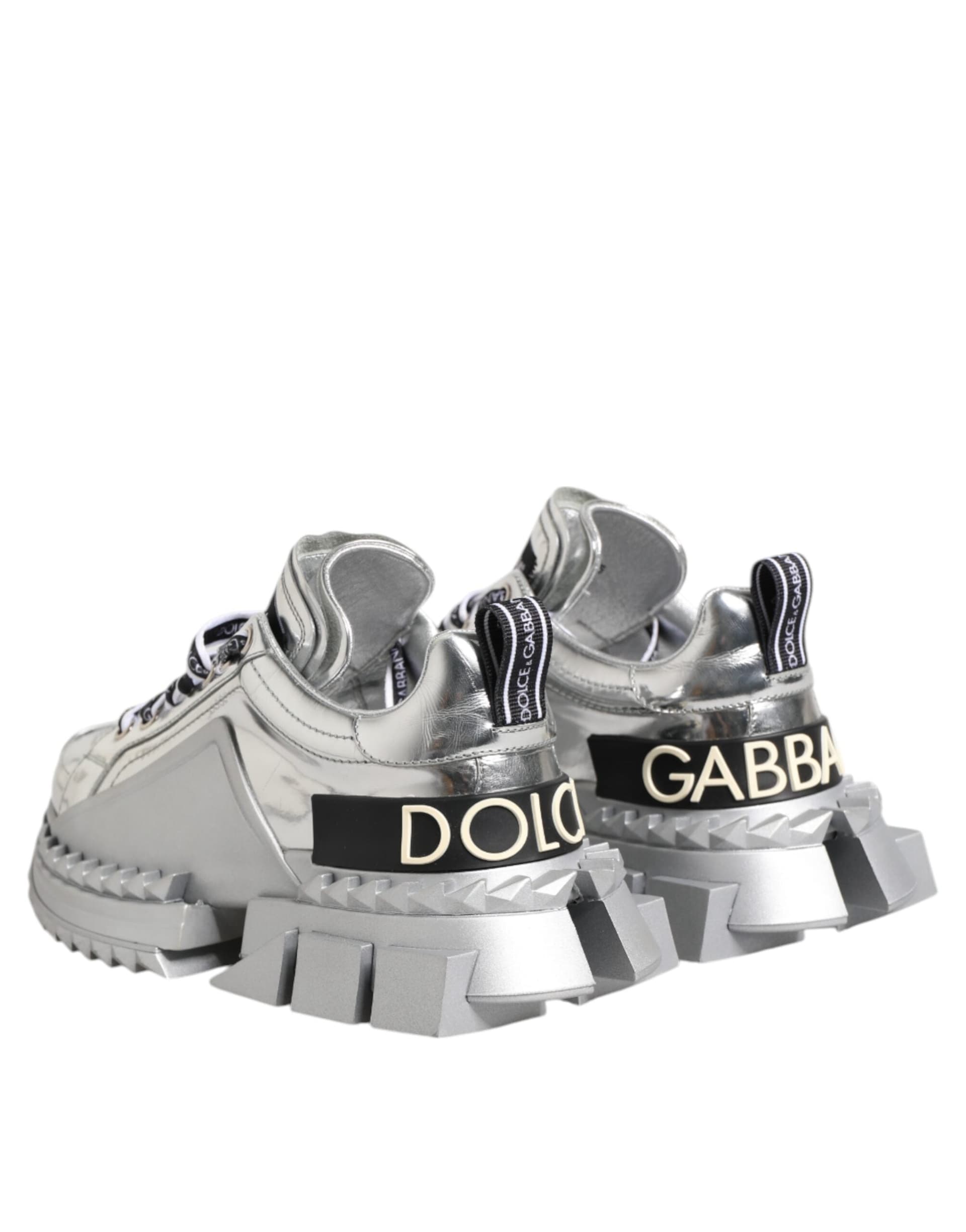 Dolce & Gabbana Silver Leather Super Queen Sneakers Shoes - 4