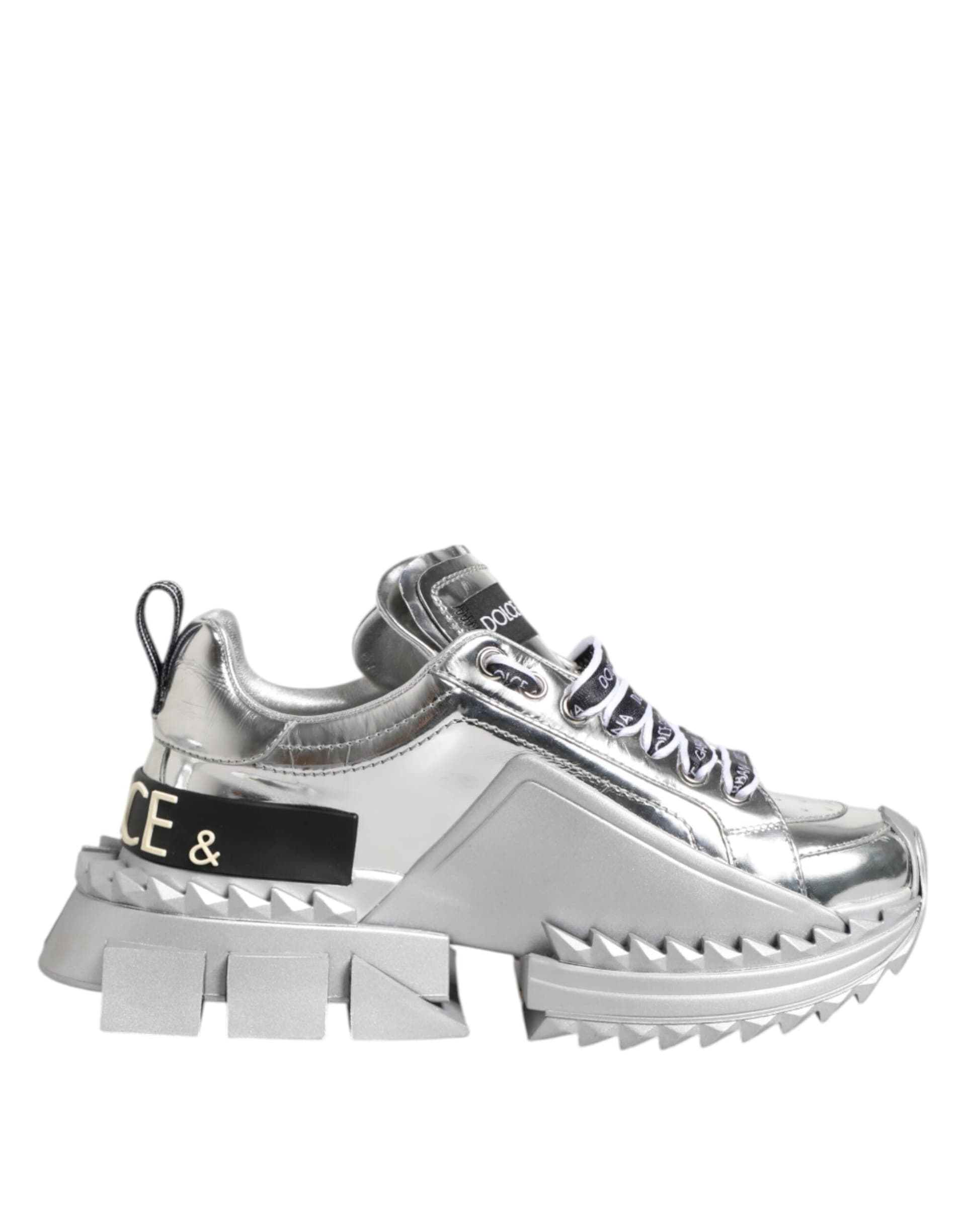 Dolce & Gabbana Silver Leather Super Queen Sneakers Shoes - 7