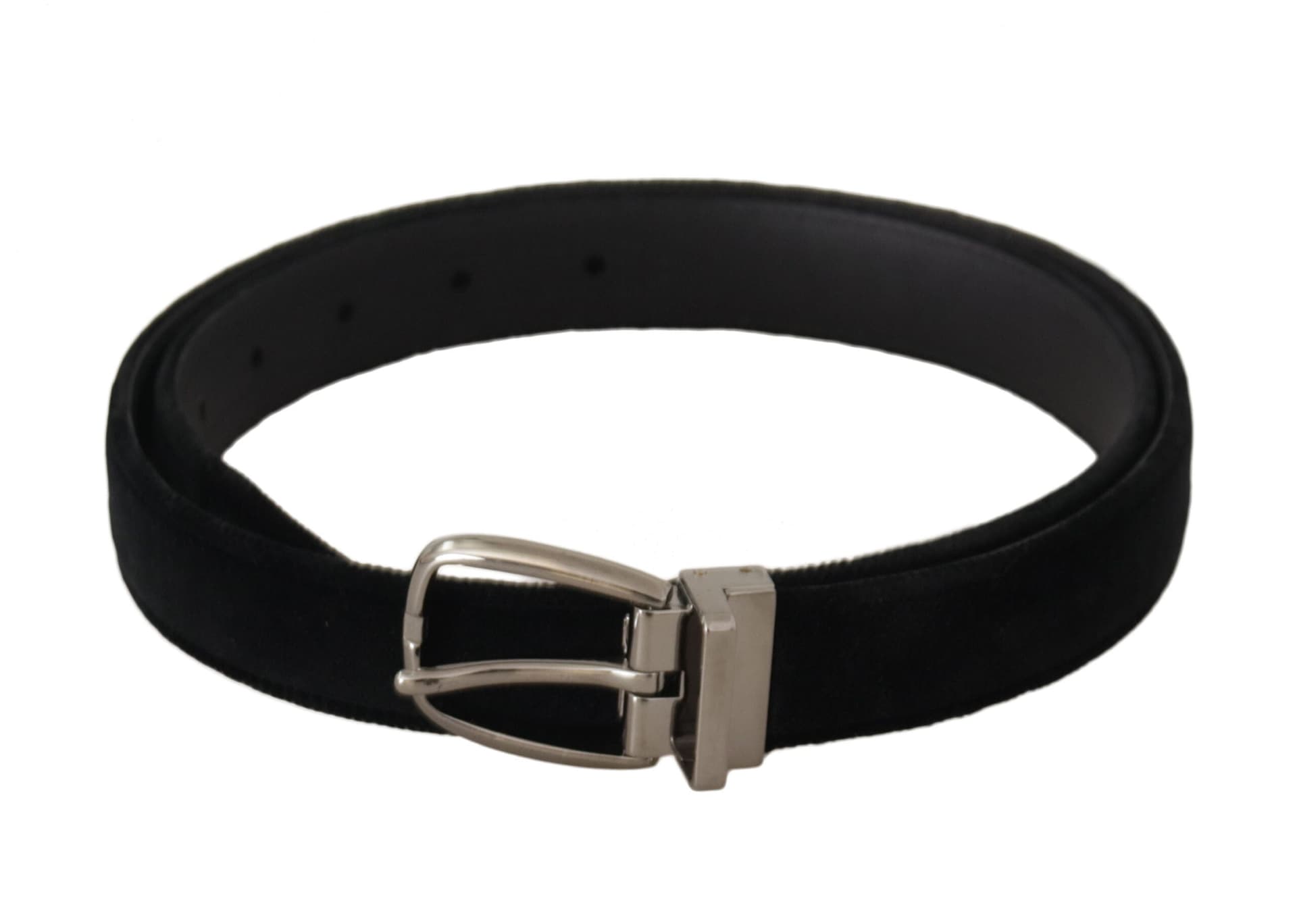 Dolce & Gabbana Black Classic Velvet Silver Tone Metal Buckle Belt - 3
