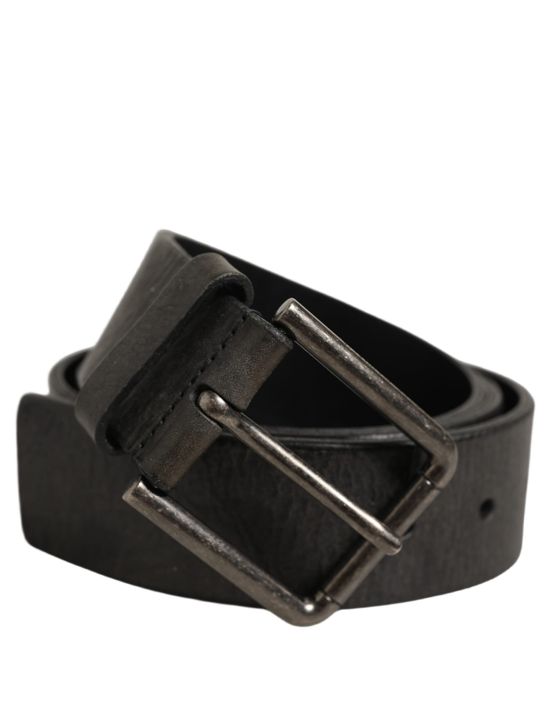 Dolce & Gabbana Black Leather Brushed Metal Buckle Men Belt - 3
