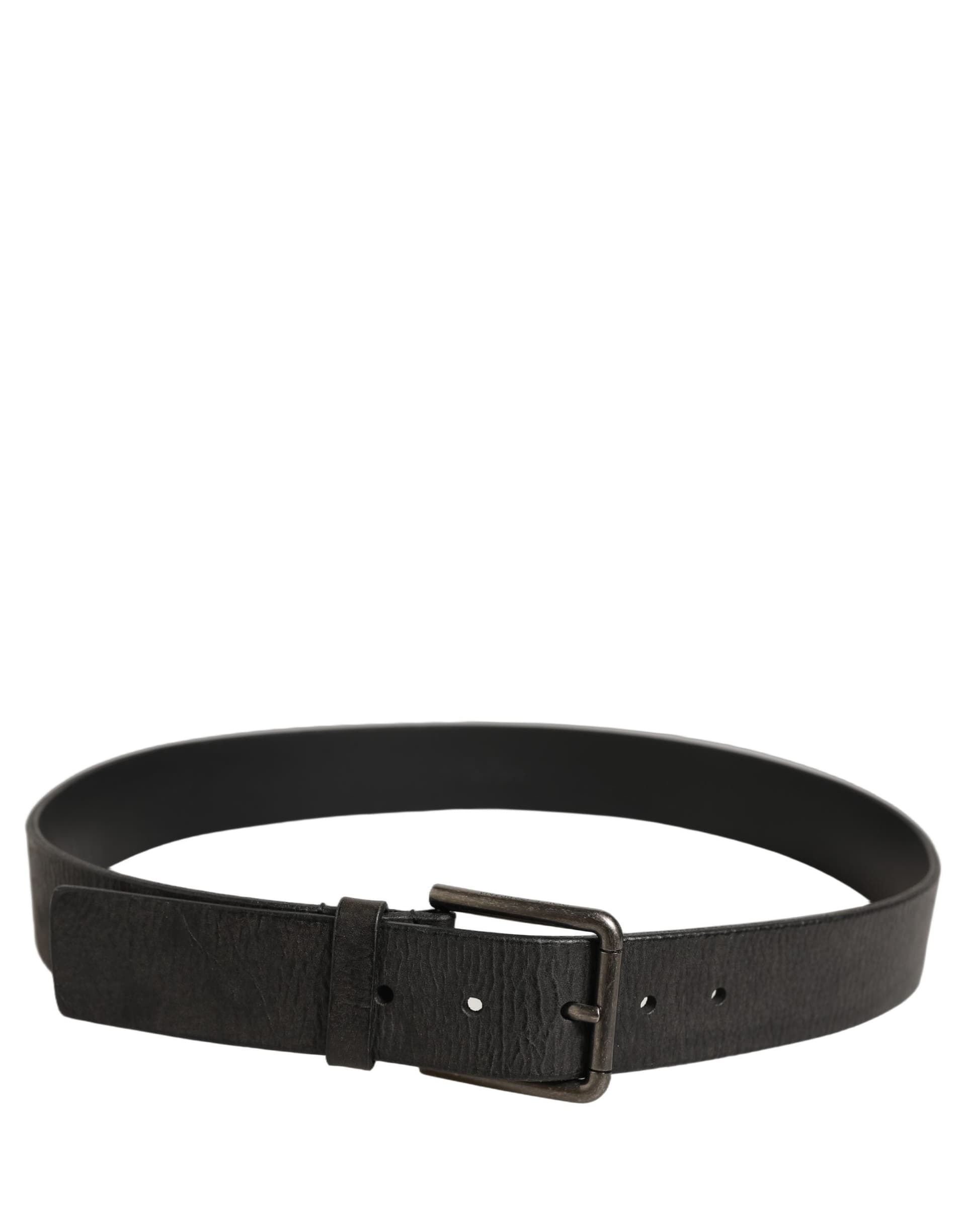 Dolce & Gabbana Black Leather Brushed Metal Buckle Men Belt - 4