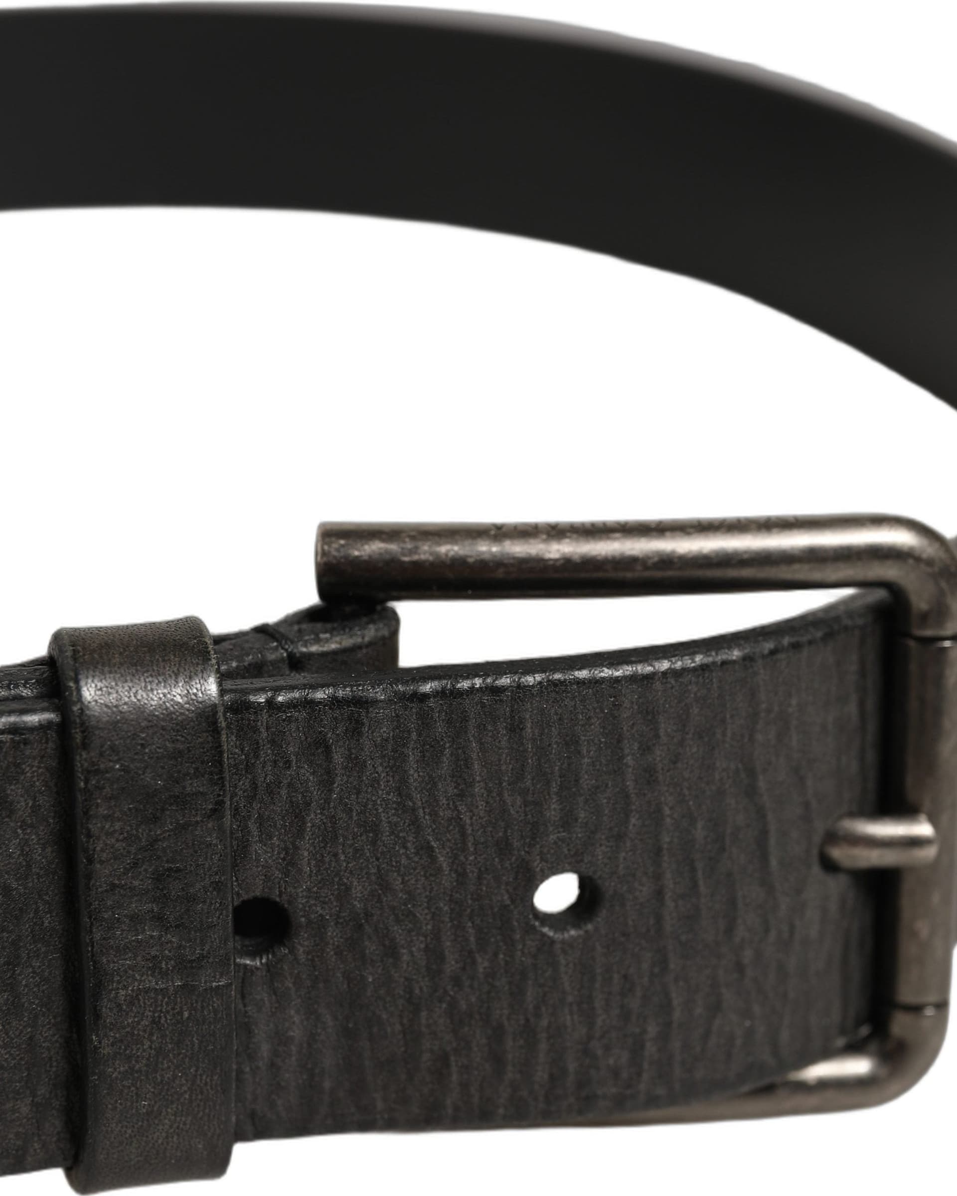 Dolce & Gabbana Black Leather Brushed Metal Buckle Men Belt - 5