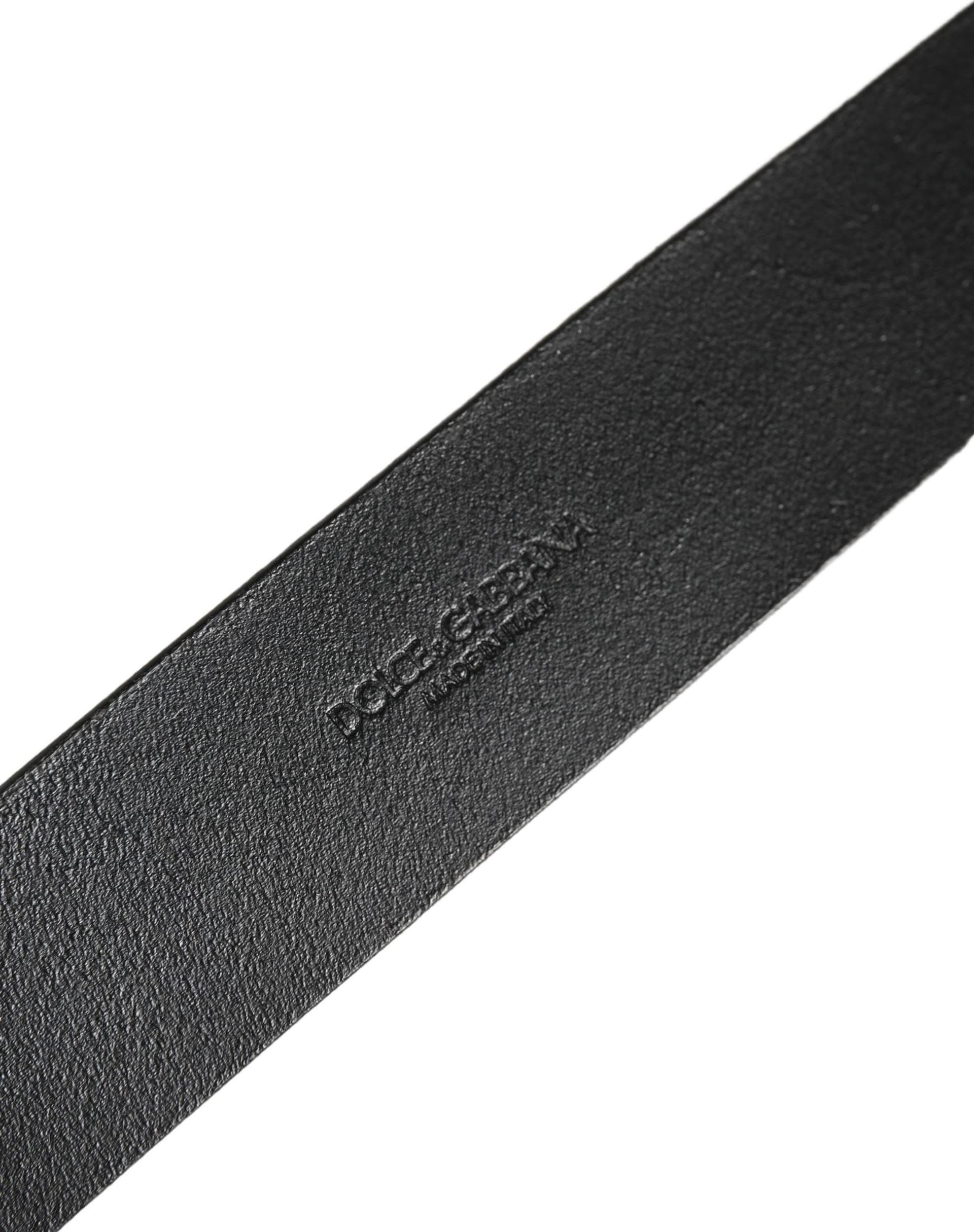 Dolce & Gabbana Black Leather Brushed Metal Buckle Men Belt - 6