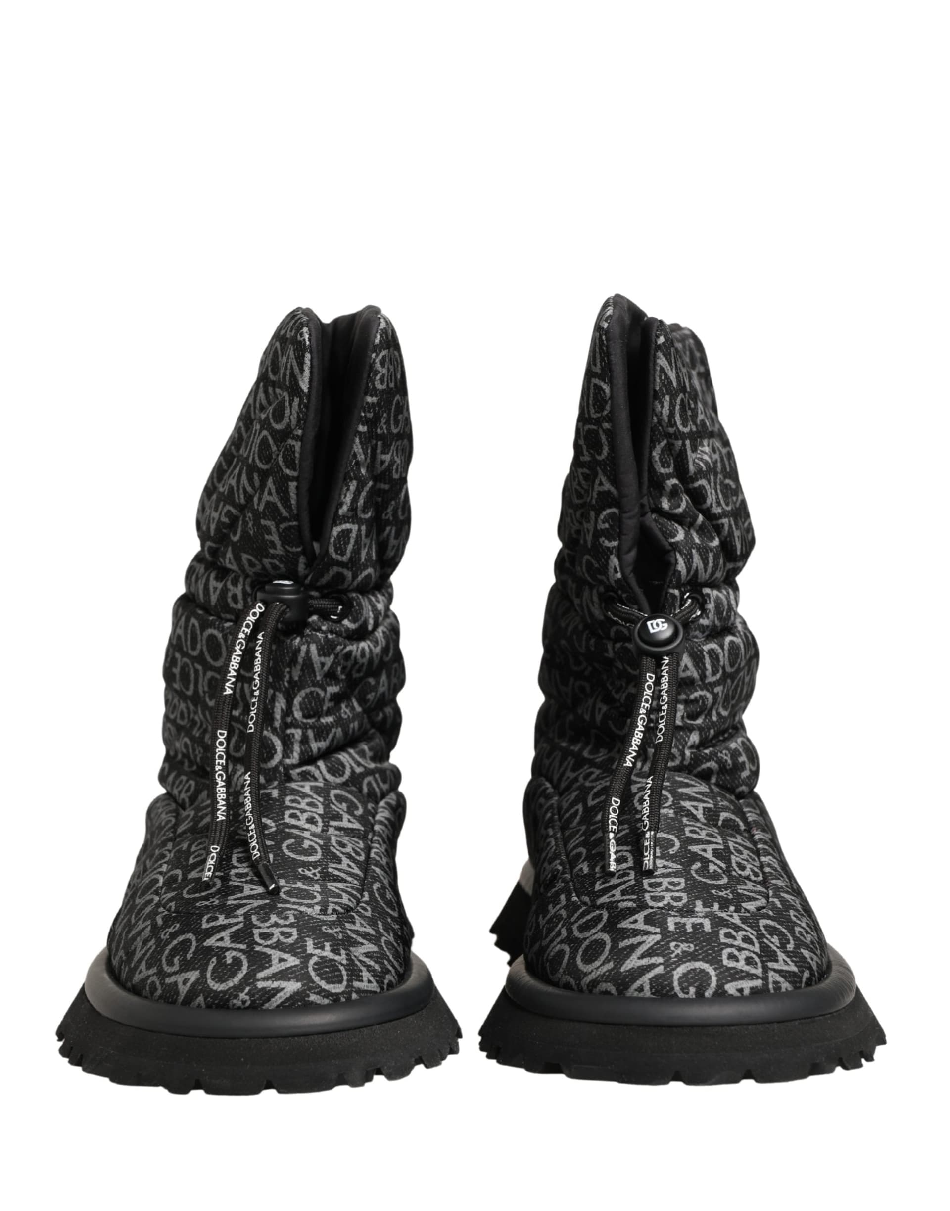 Dolce & Gabbana Black Logo Print Lace Up Snow Boots Shoes - 2