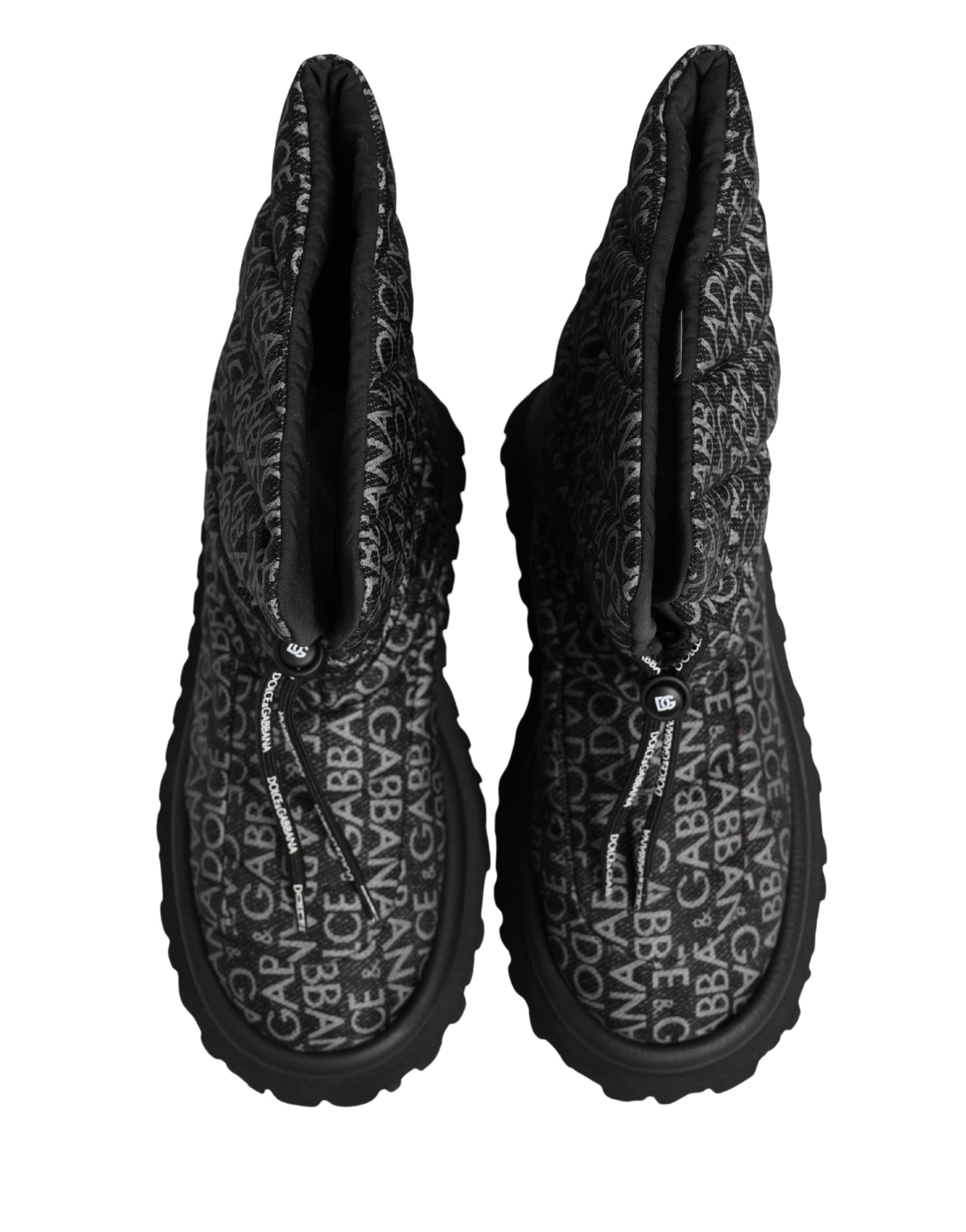 Dolce & Gabbana Black Logo Print Lace Up Snow Boots Shoes - 3