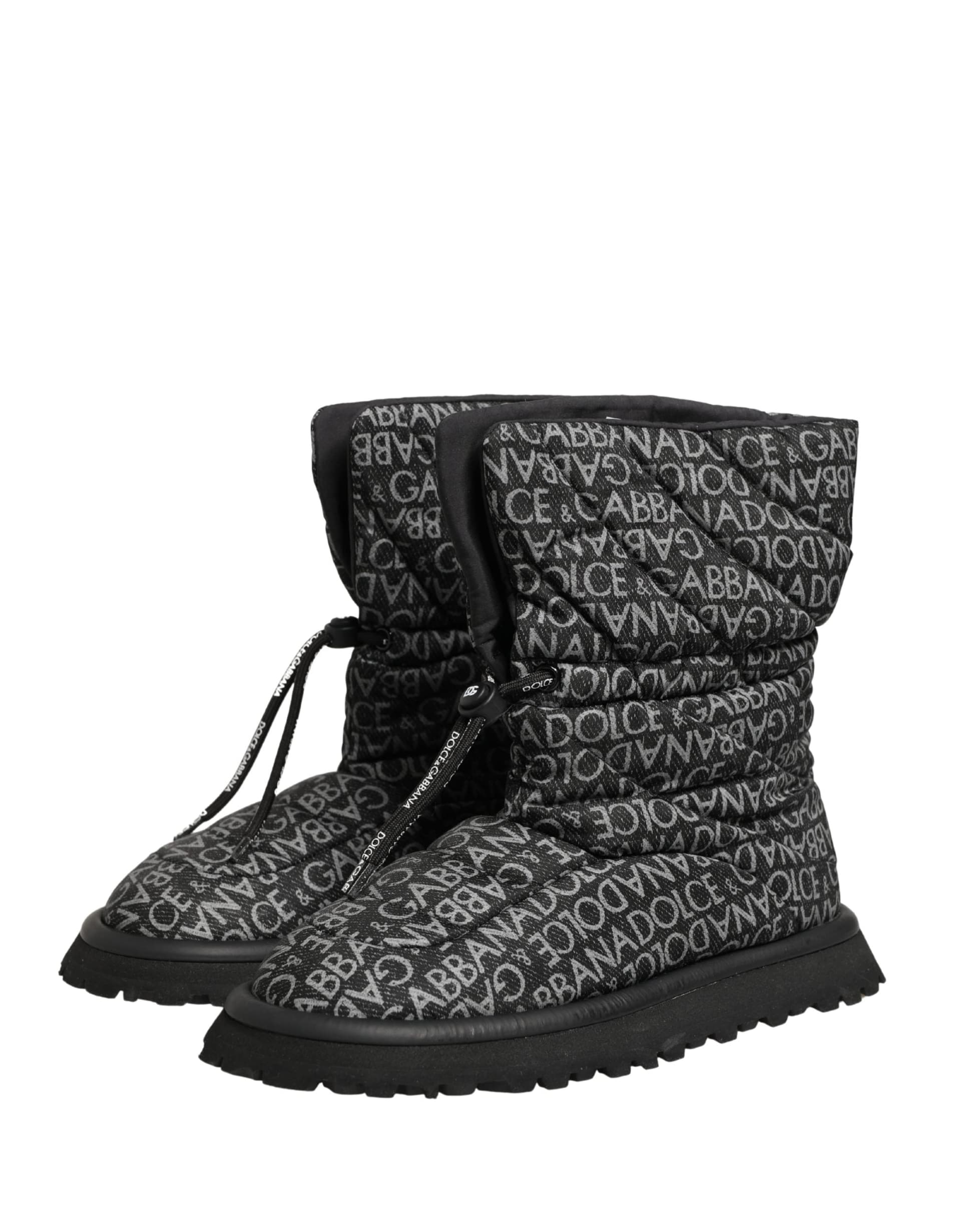 Dolce & Gabbana Black Logo Print Lace Up Snow Boots Shoes - 4