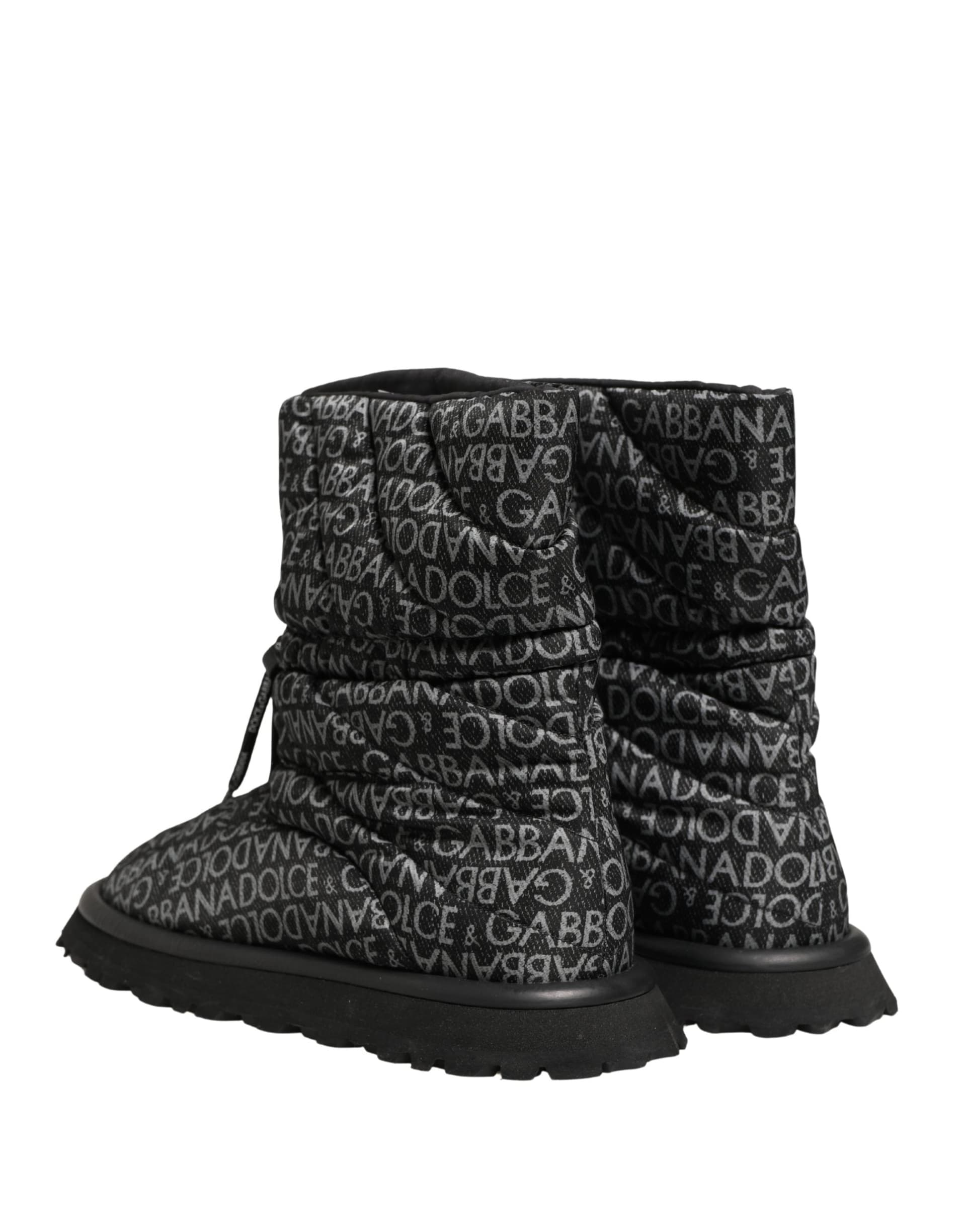 Dolce & Gabbana Black Logo Print Lace Up Snow Boots Shoes - 5