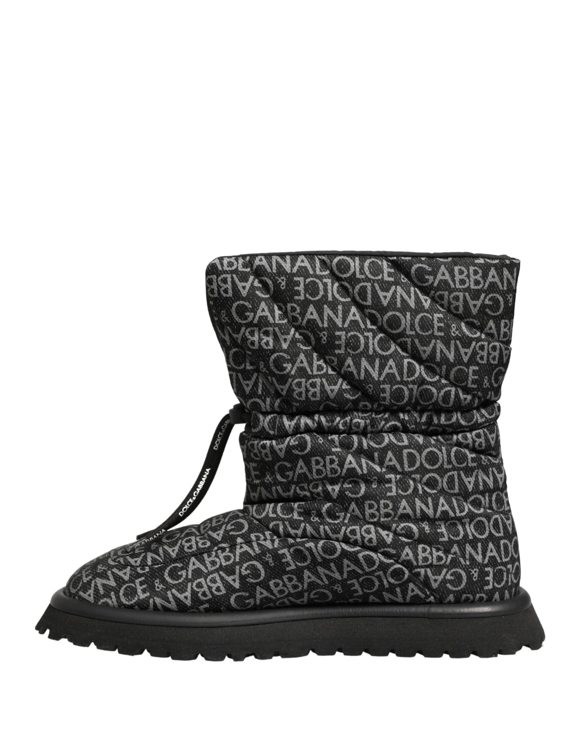 Dolce & Gabbana Black Logo Print Lace Up Snow Boots Shoes - 6