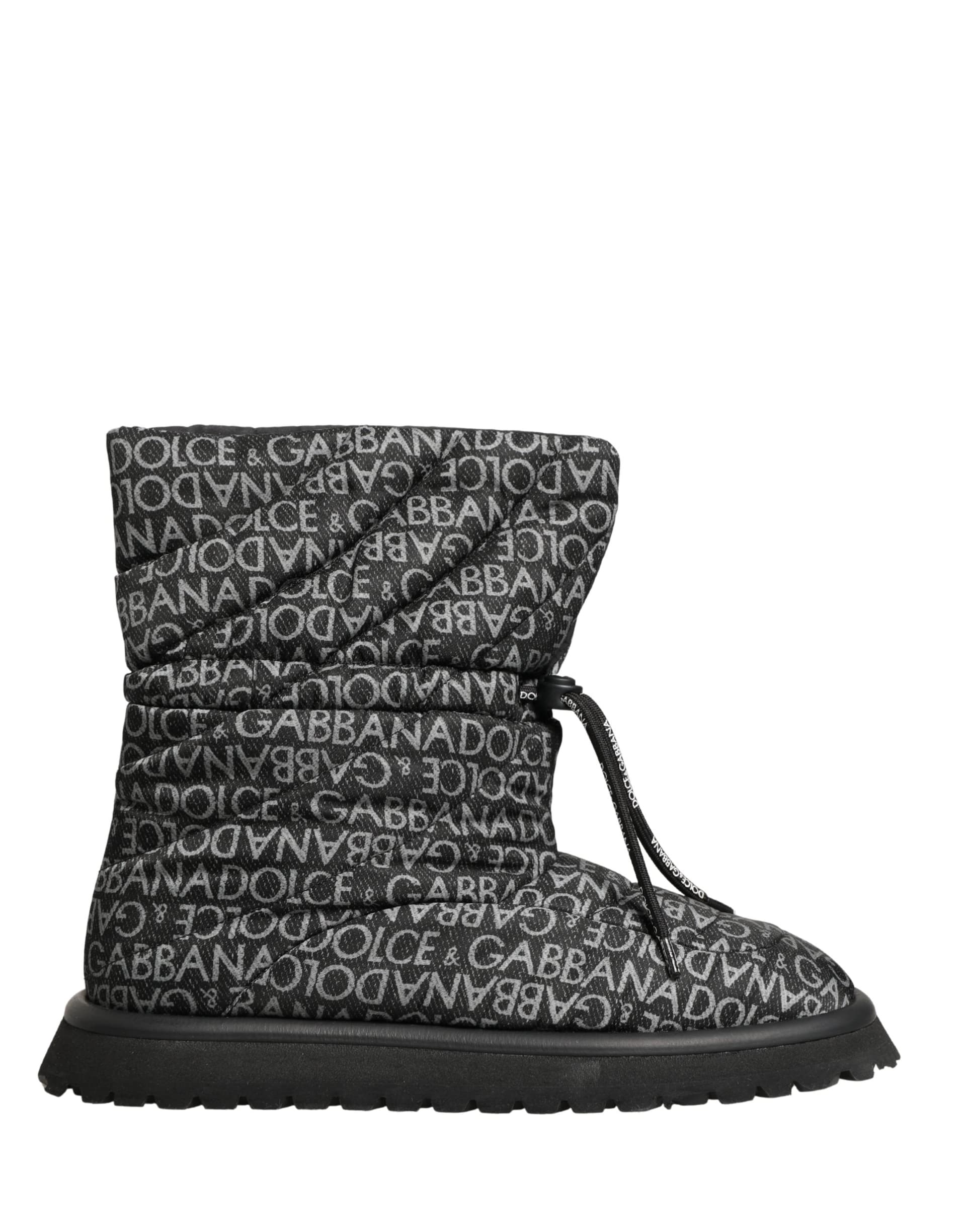 Dolce & Gabbana Black Logo Print Lace Up Snow Boots Shoes - 8