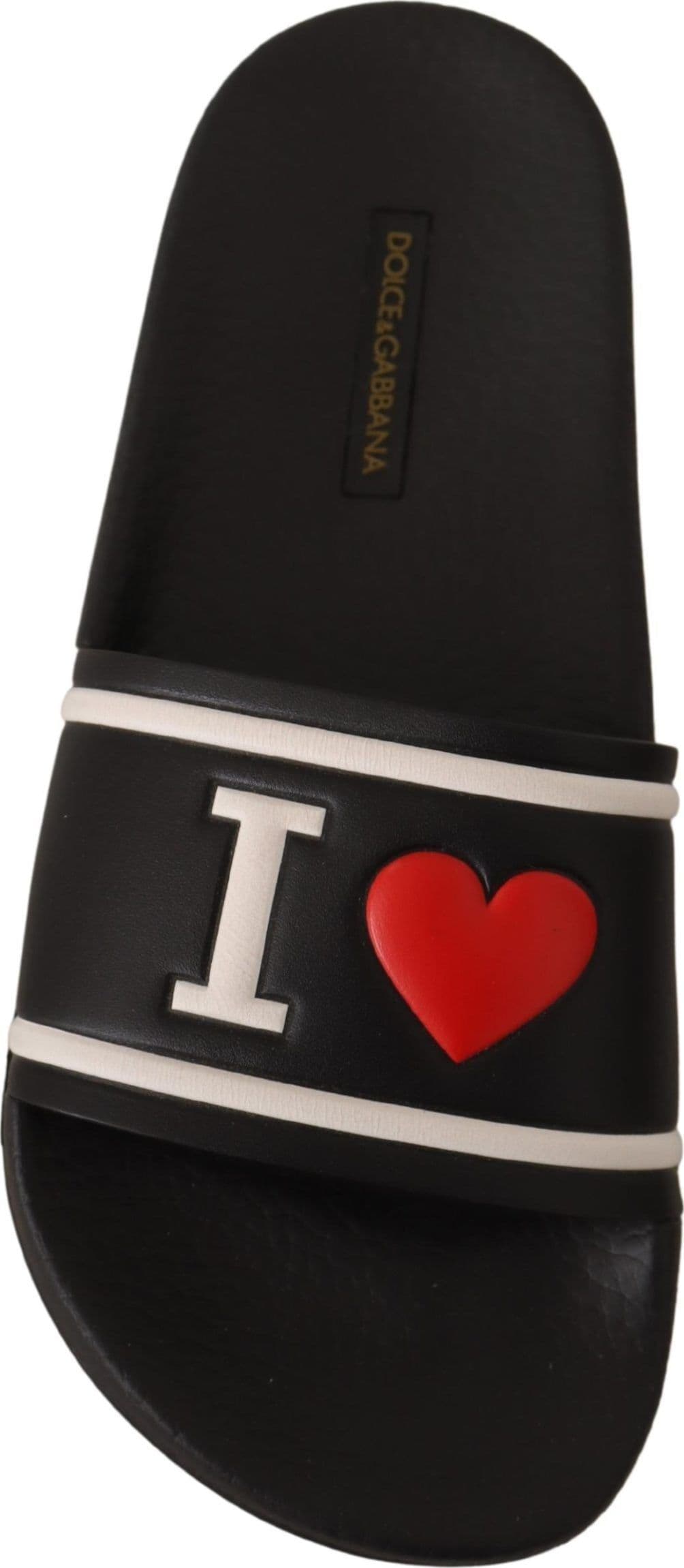 Dolce & Gabbana Black Leather I Love D&G Slides Sandals - 6