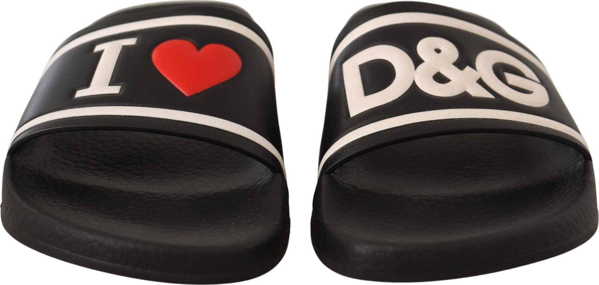 Dolce & Gabbana Black Leather I Love D&G Slides Sandals - 7