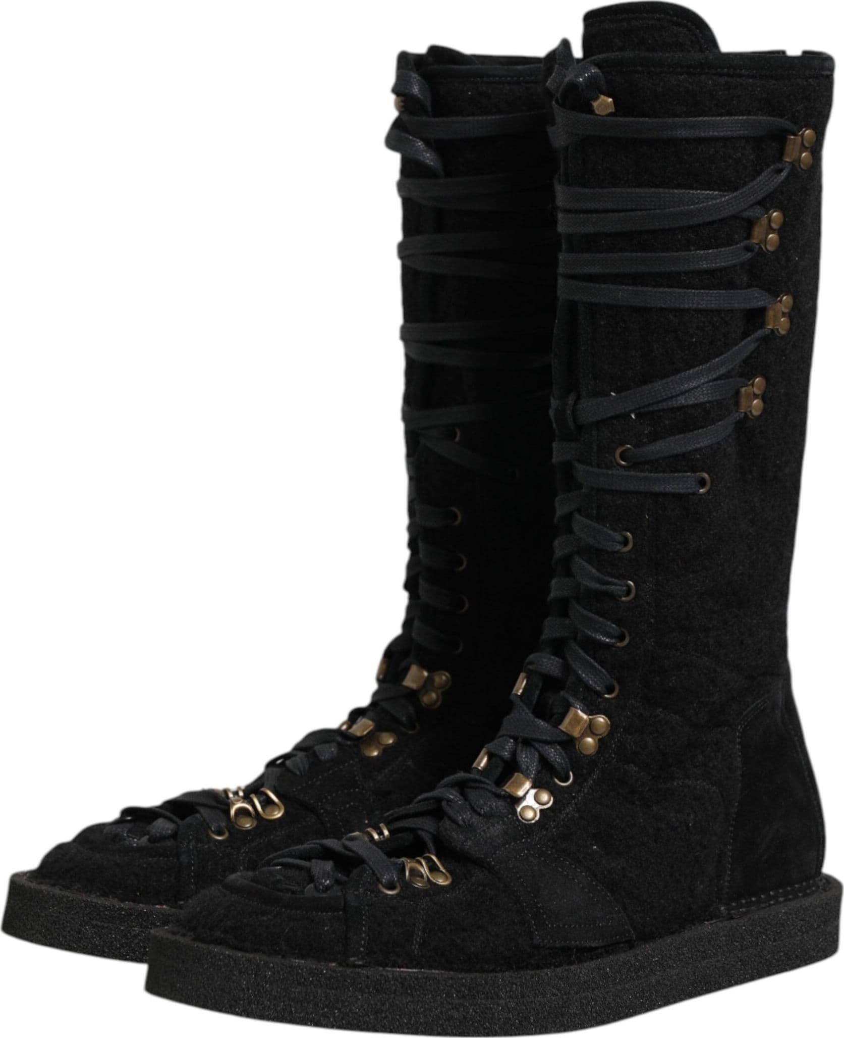 Dolce & Gabbana Black Alpaca Wool Suede Mid Calf Boots Shoes - 3