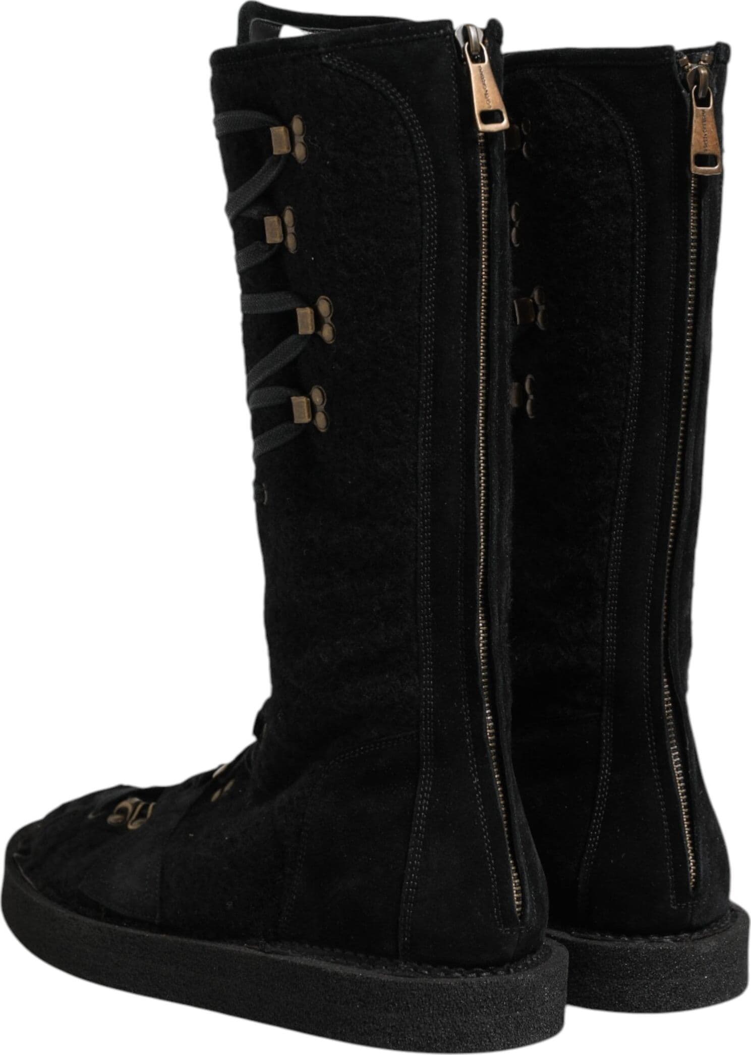 Dolce & Gabbana Black Alpaca Wool Suede Mid Calf Boots Shoes - 4