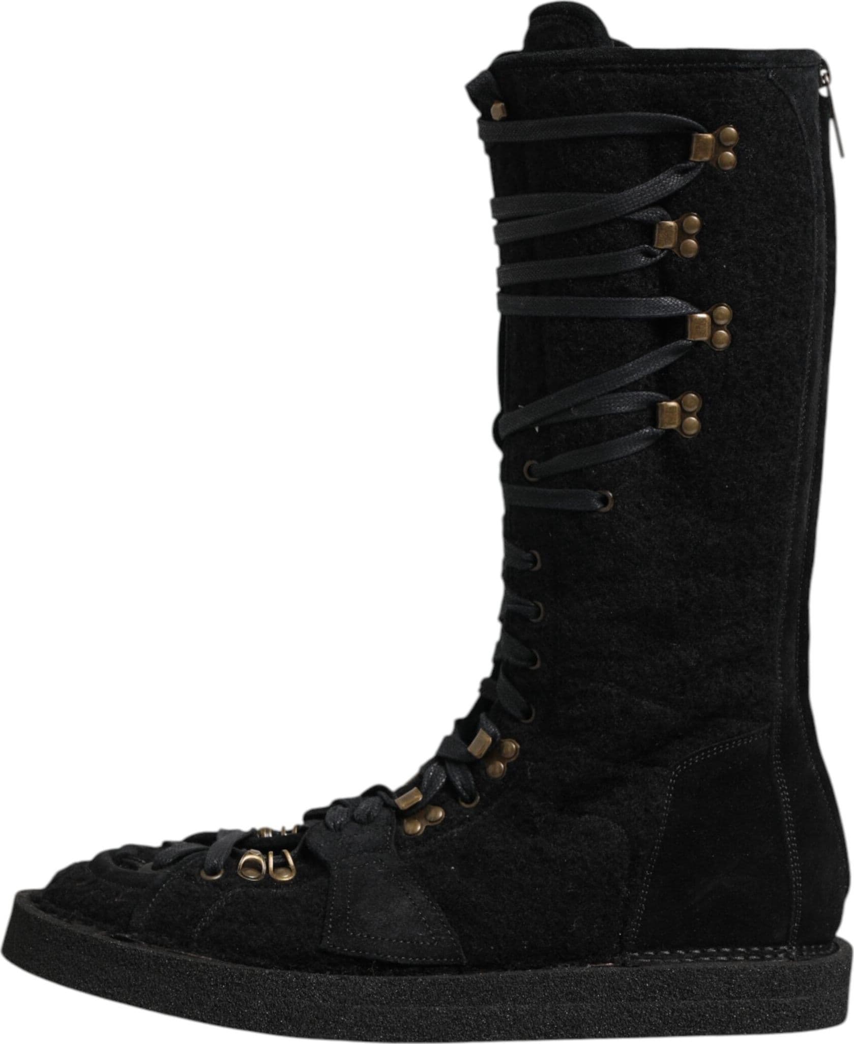 Dolce & Gabbana Black Alpaca Wool Suede Mid Calf Boots Shoes - 5