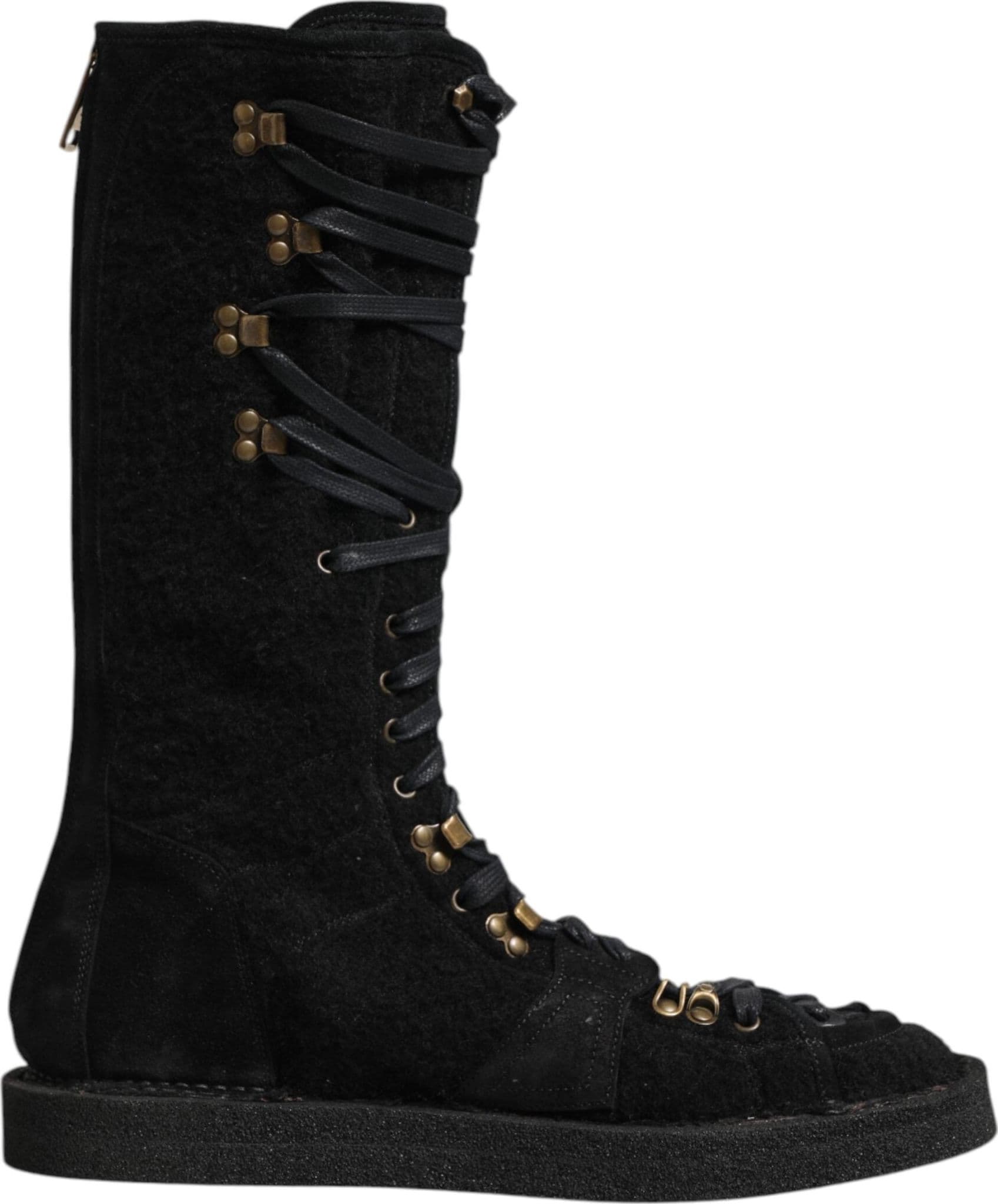 Dolce & Gabbana Black Alpaca Wool Suede Mid Calf Boots Shoes - 6