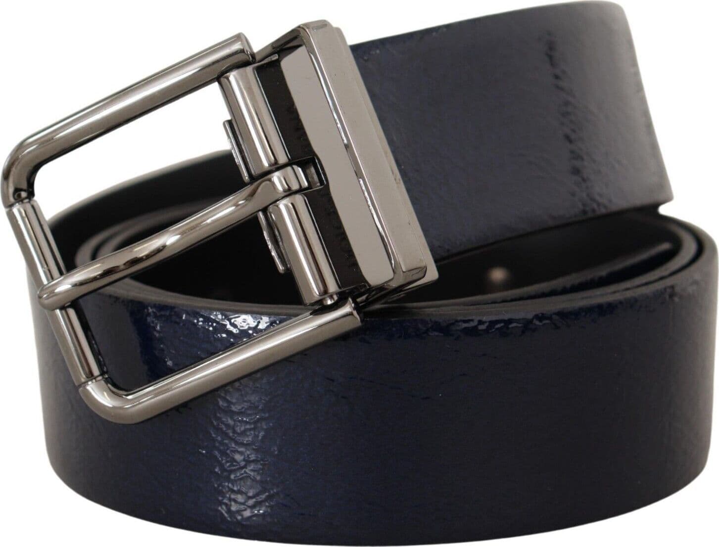 Dolce & Gabbana Blue Patent Leather Vernice Silver Logo Buckle Belt - 2