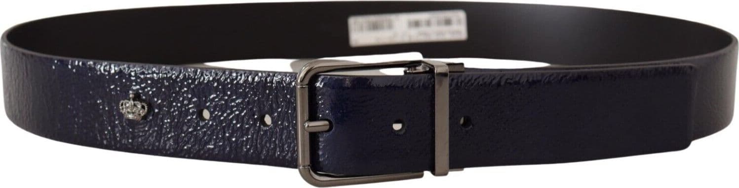 Dolce & Gabbana Blue Patent Leather Vernice Silver Logo Buckle Belt - 3