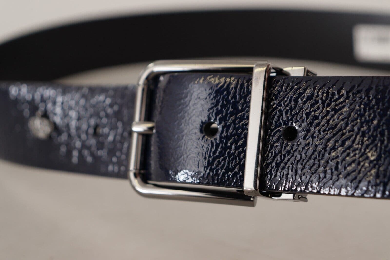 Dolce & Gabbana Blue Patent Leather Vernice Silver Logo Buckle Belt - 4