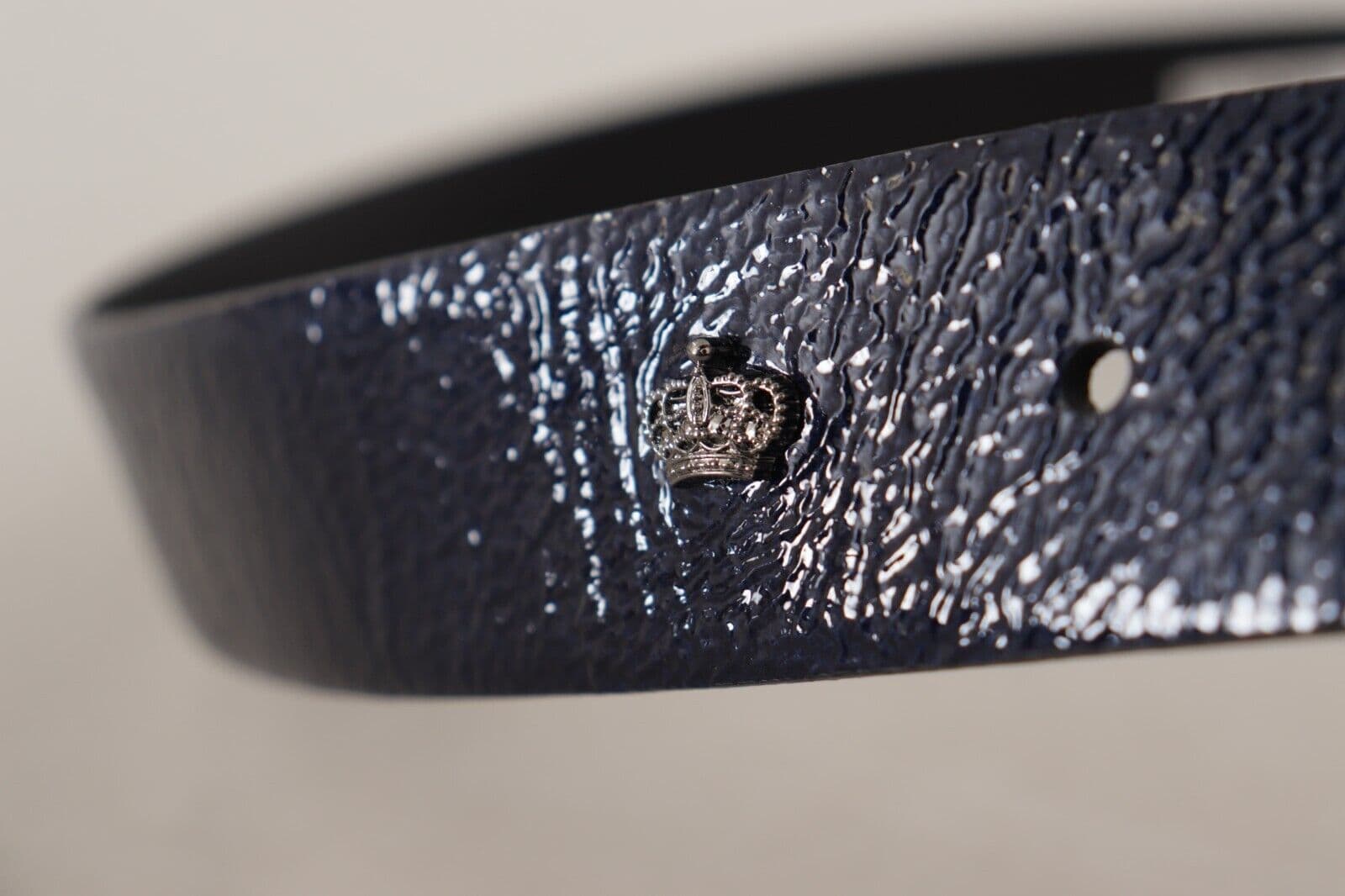 Dolce & Gabbana Blue Patent Leather Vernice Silver Logo Buckle Belt - 5