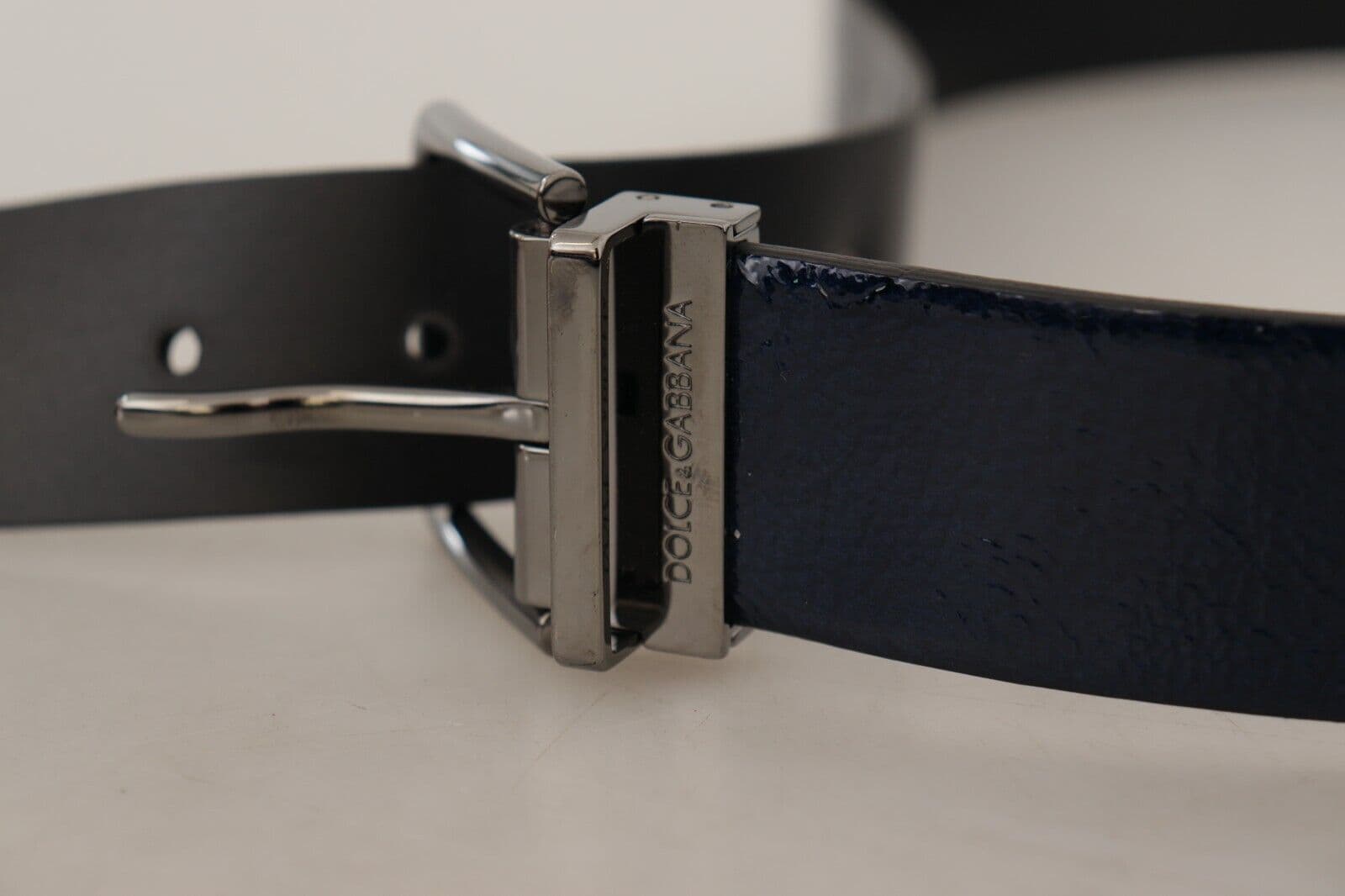 Dolce & Gabbana Blue Patent Leather Vernice Silver Logo Buckle Belt - 7