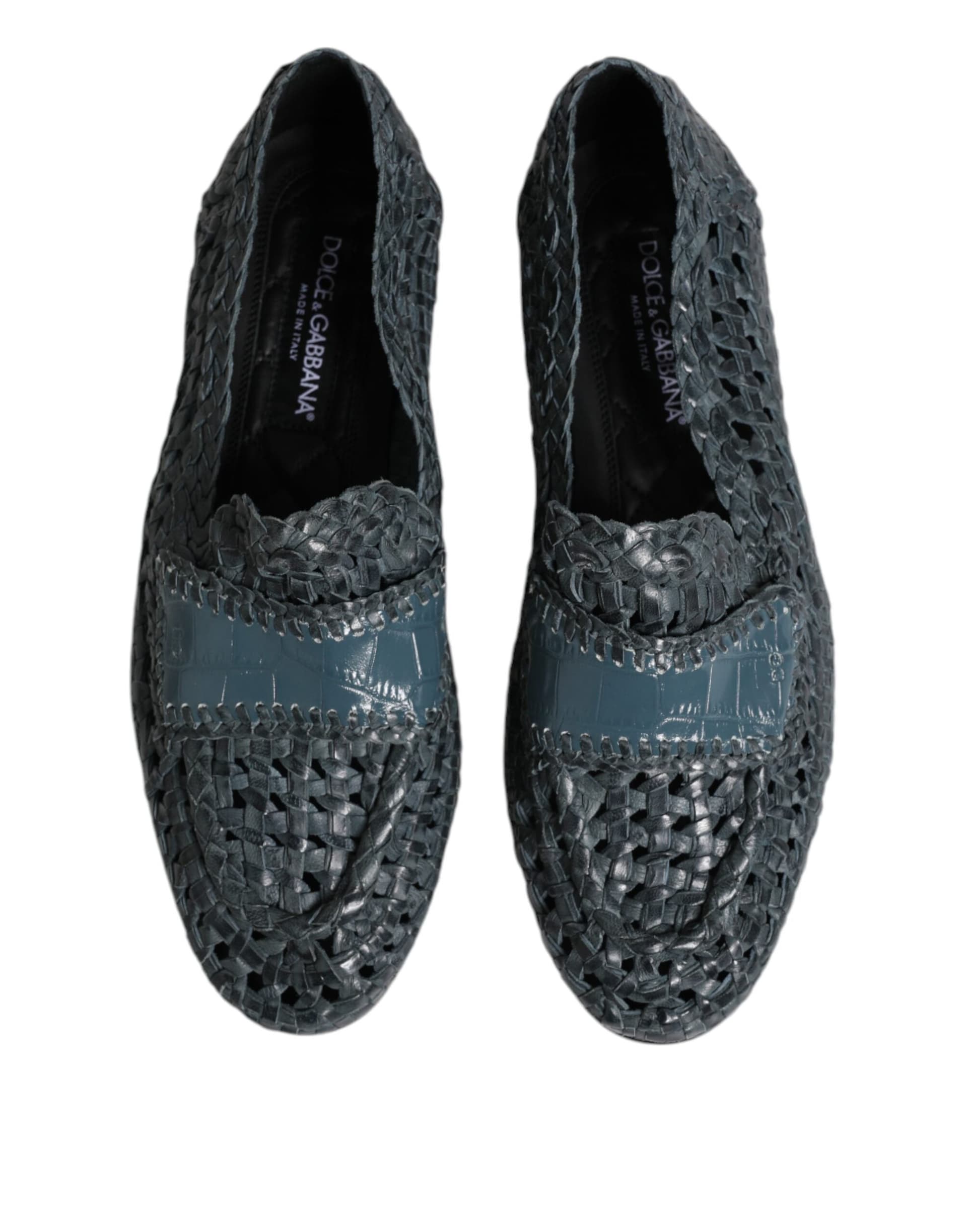 Dolce & Gabbana Blue Woven Leather Slip On Loafers Shoes - 2