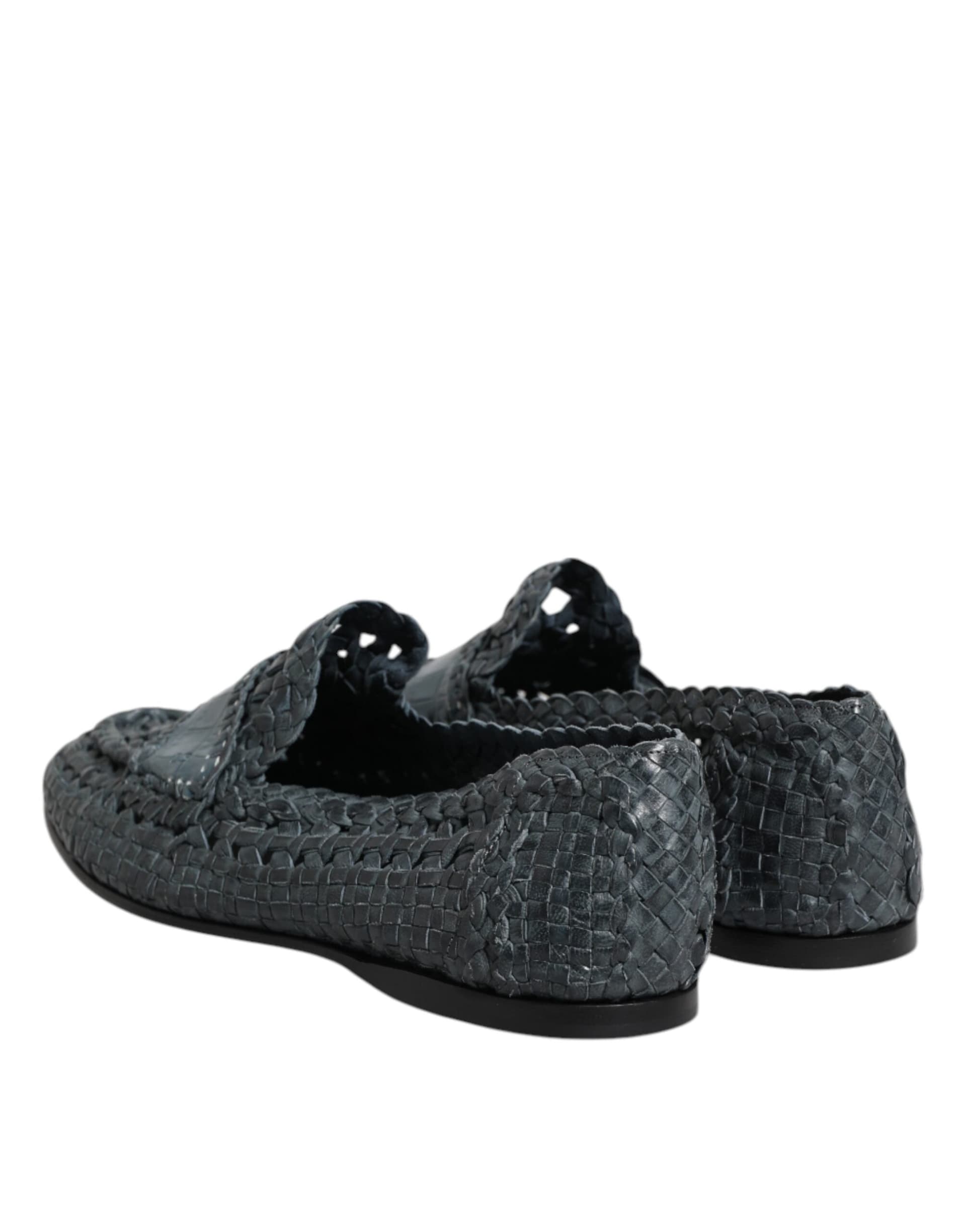 Dolce & Gabbana Blue Woven Leather Slip On Loafers Shoes - 4