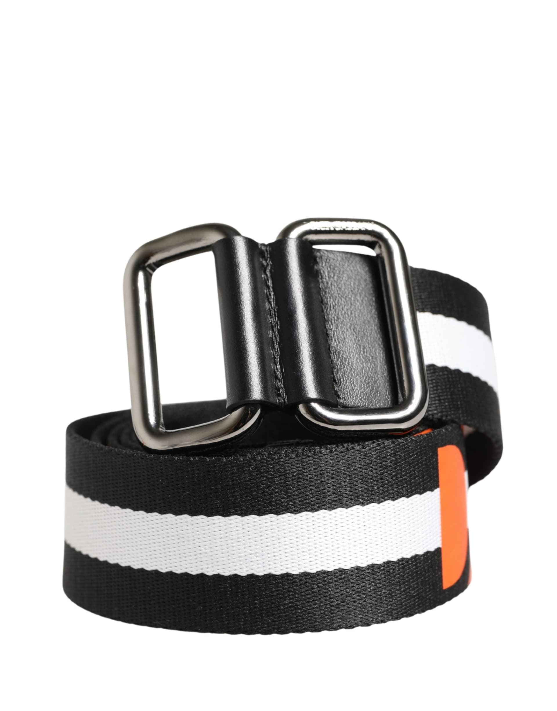Dolce & Gabbana Men Black White Nylon Logo Metal Buckle Belt - 2
