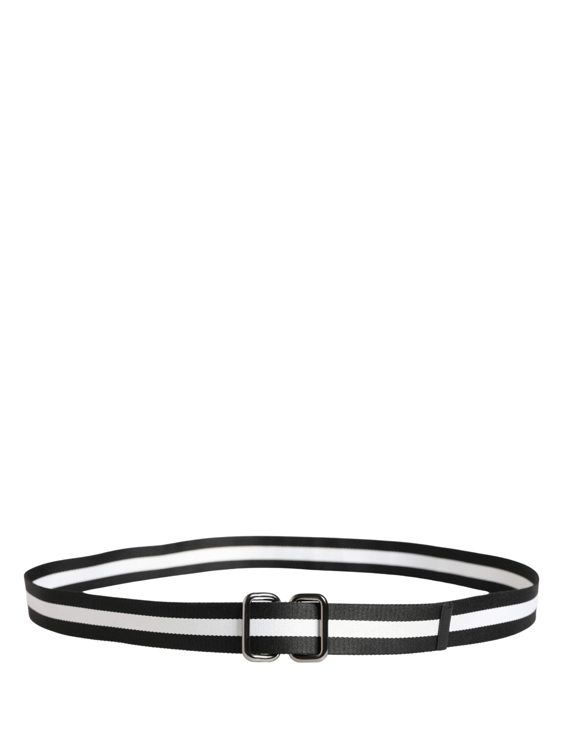 Dolce & Gabbana Men Black White Nylon Logo Metal Buckle Belt - 3