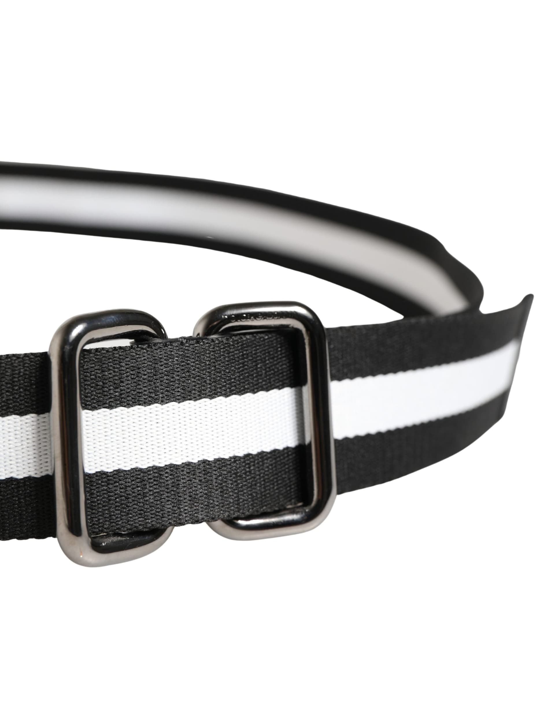 Dolce & Gabbana Men Black White Nylon Logo Metal Buckle Belt - 4