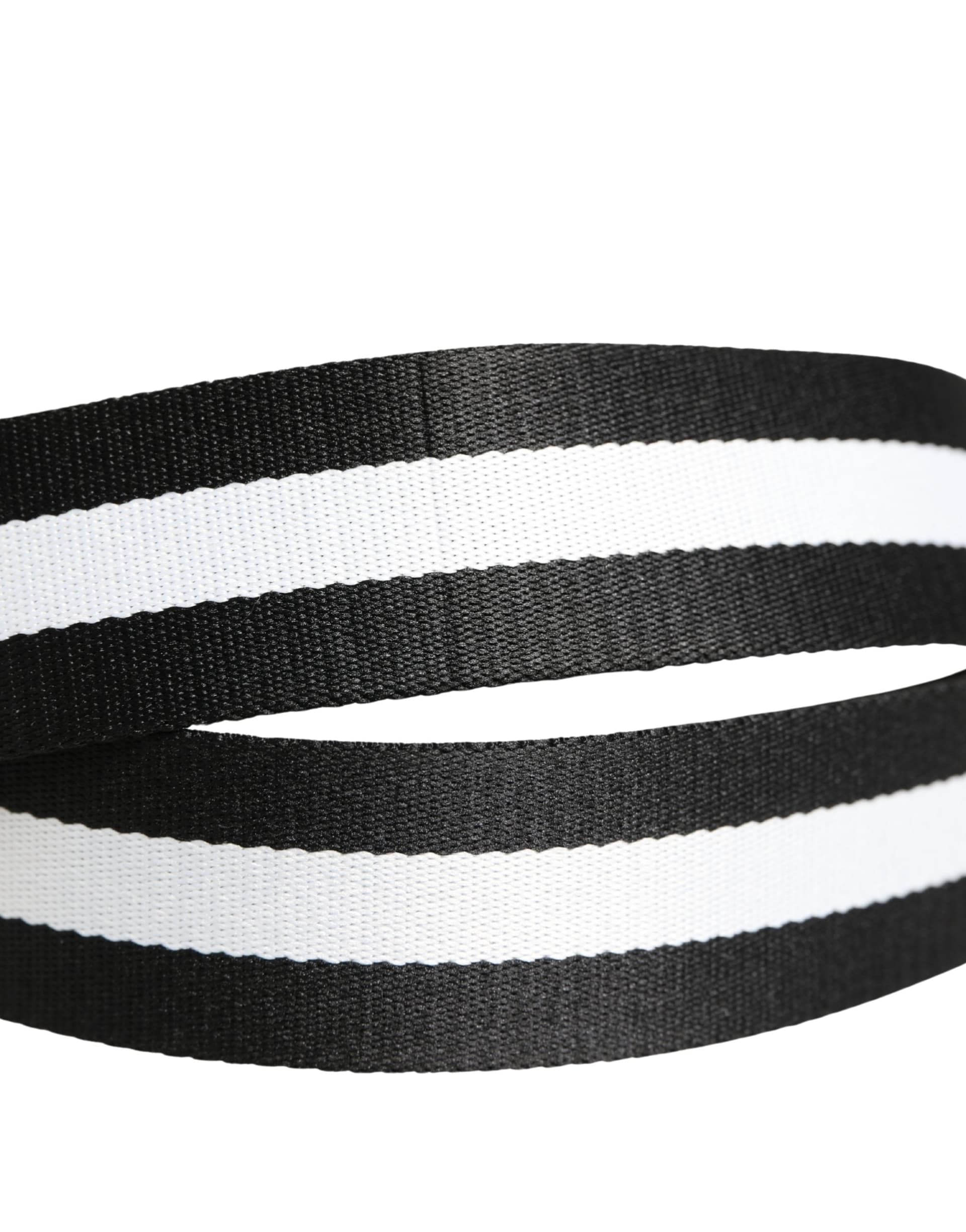 Dolce & Gabbana Men Black White Nylon Logo Metal Buckle Belt - 5