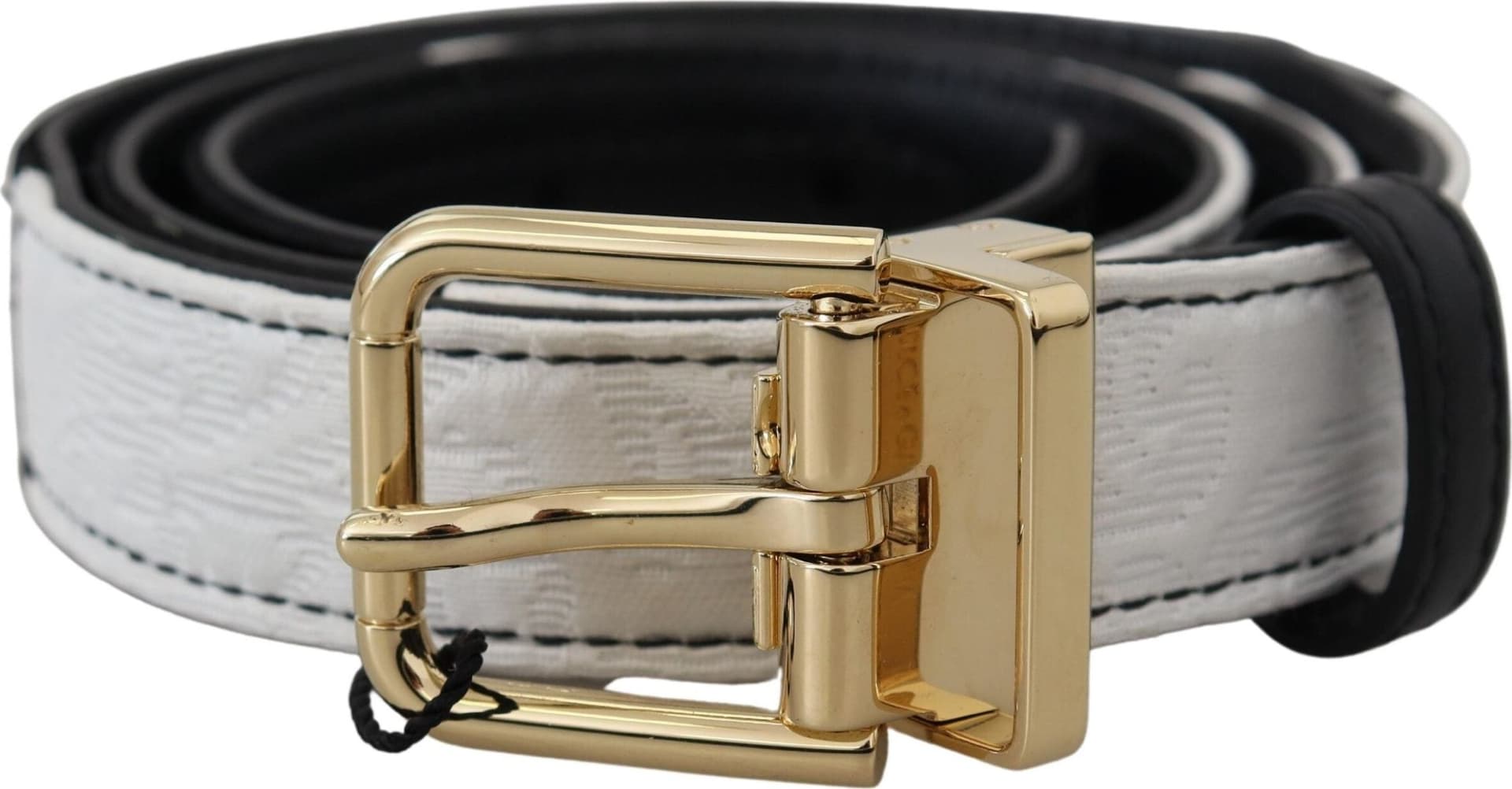 Dolce & Gabbana White Black Patchwork Gold Metal Buckle Belt - 2