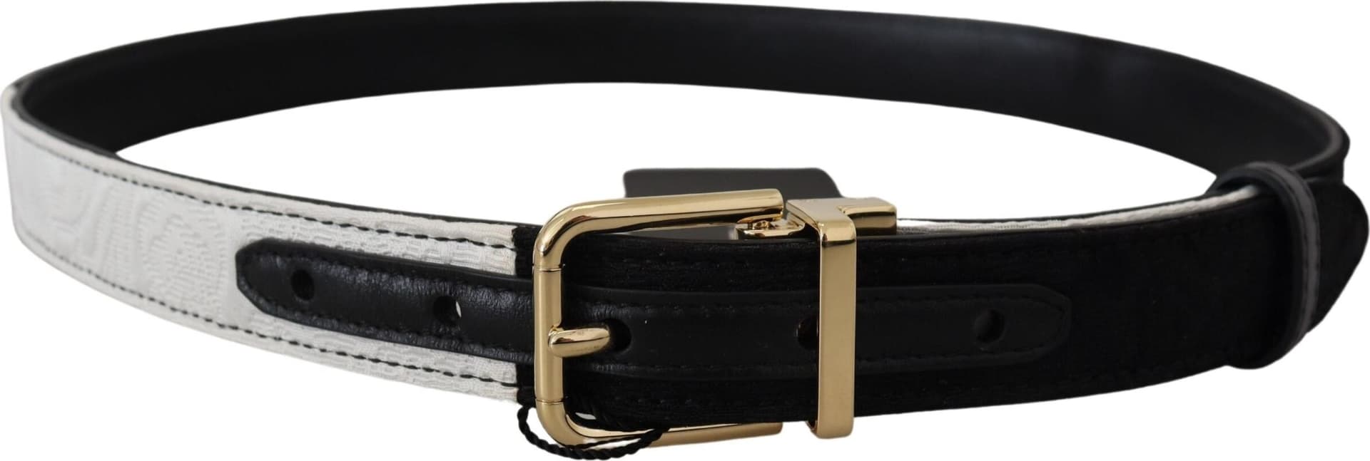 Dolce & Gabbana White Black Patchwork Gold Metal Buckle Belt - 3