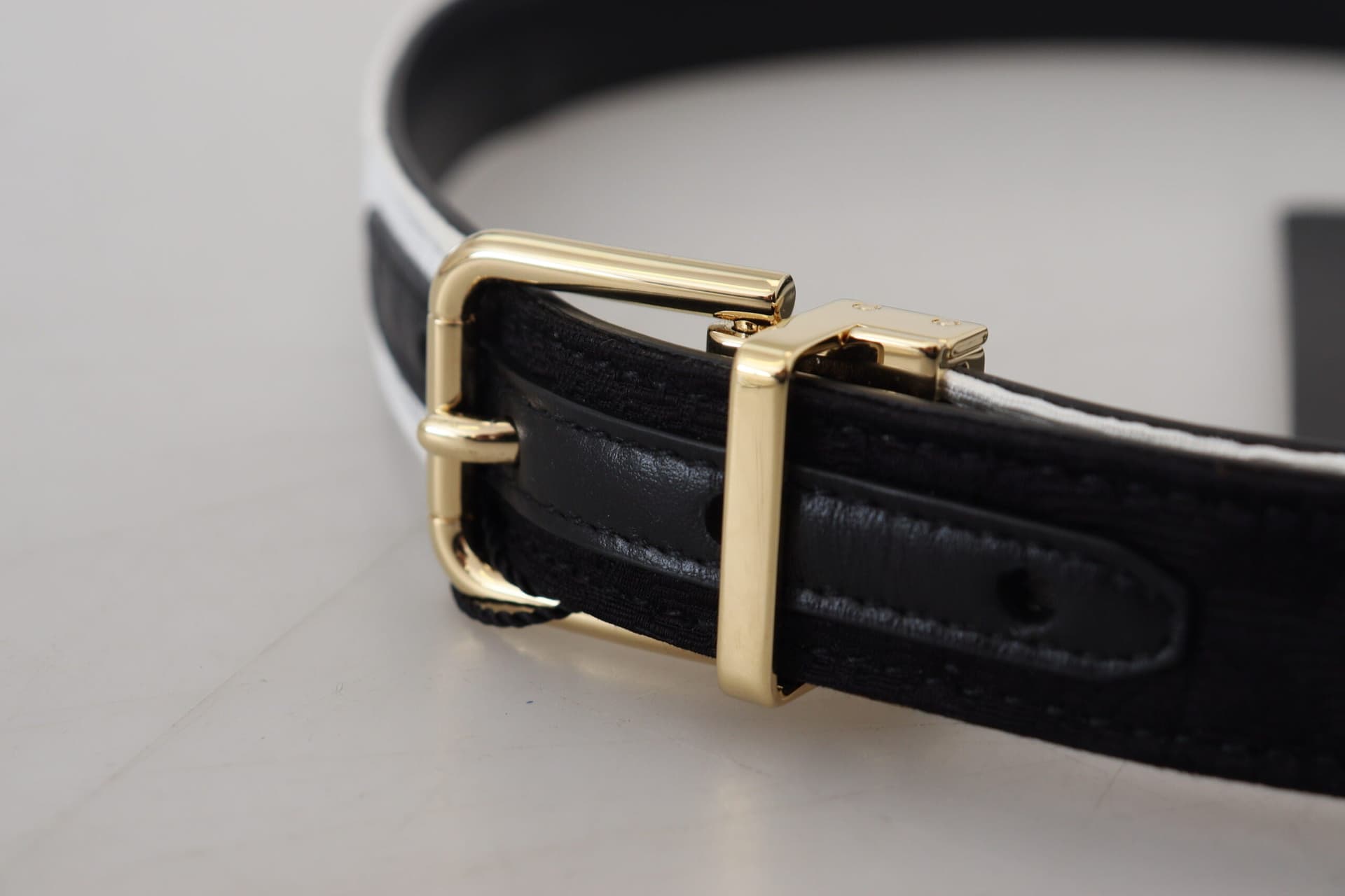 Dolce & Gabbana White Black Patchwork Gold Metal Buckle Belt - 4