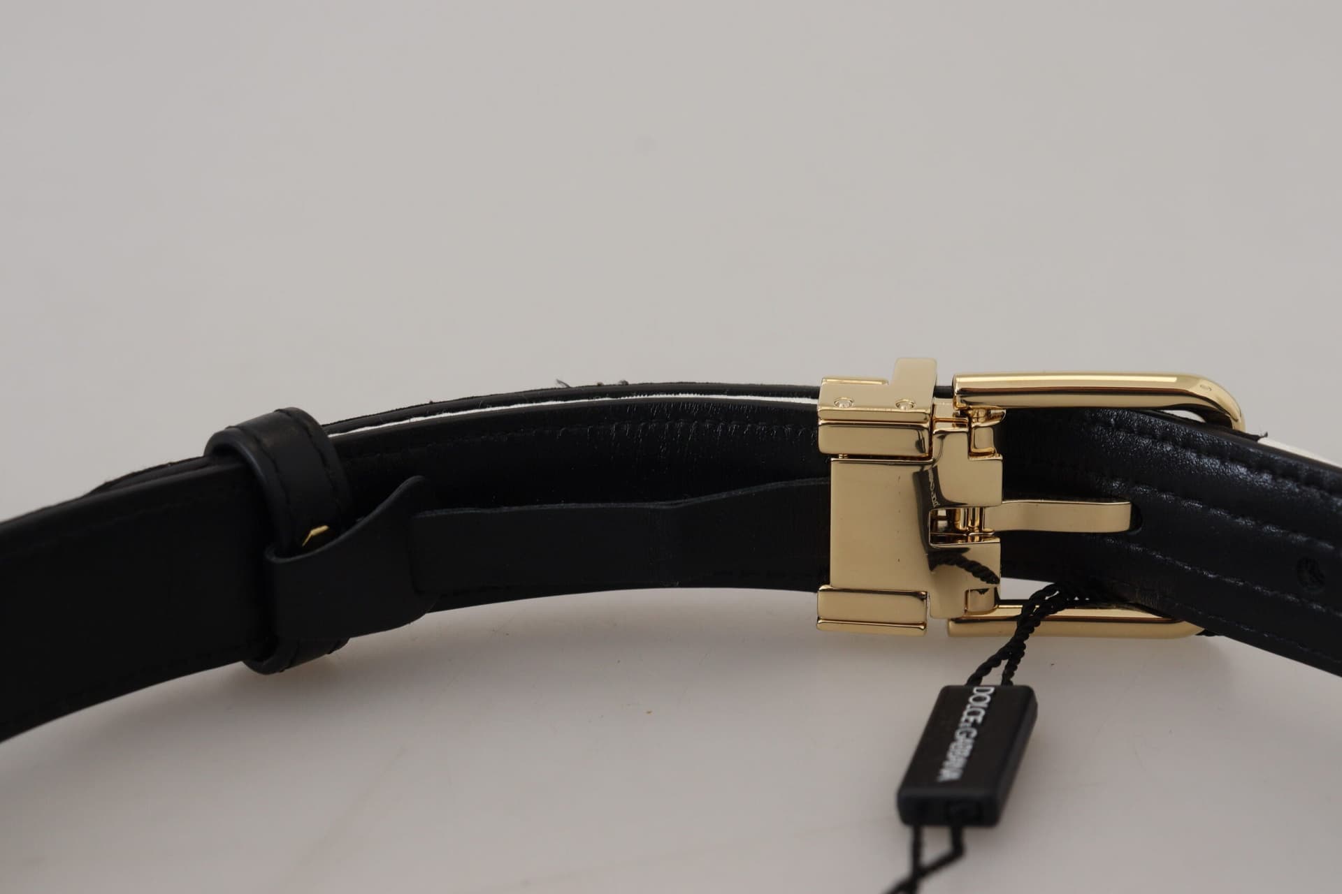 Dolce & Gabbana White Black Patchwork Gold Metal Buckle Belt - 5
