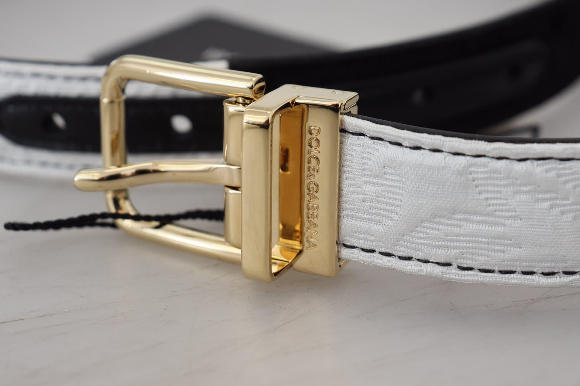 Dolce & Gabbana White Black Patchwork Gold Metal Buckle Belt - 6