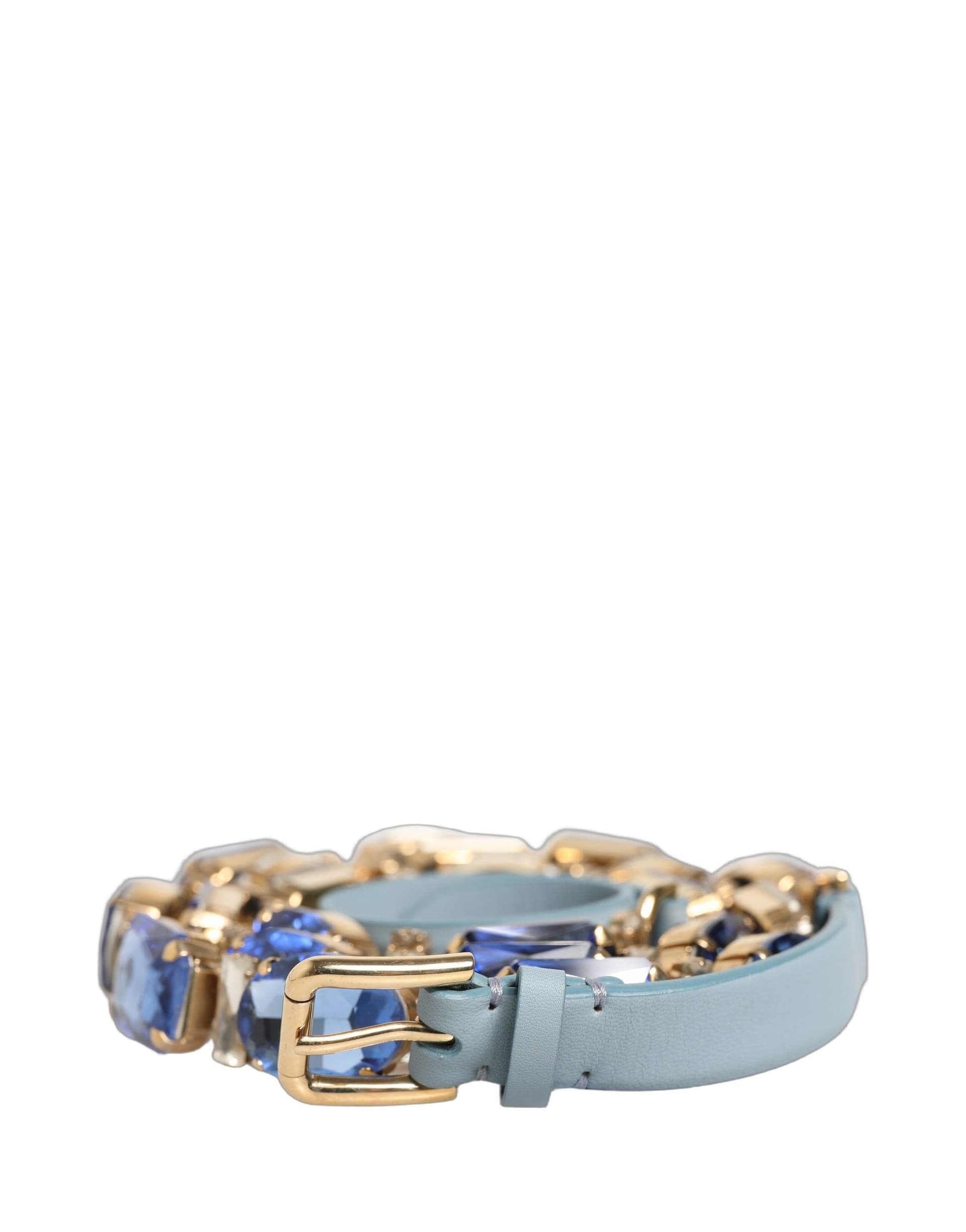 Dolce & Gabbana Blue Leather Crystal Chain Embellished Belt - 3