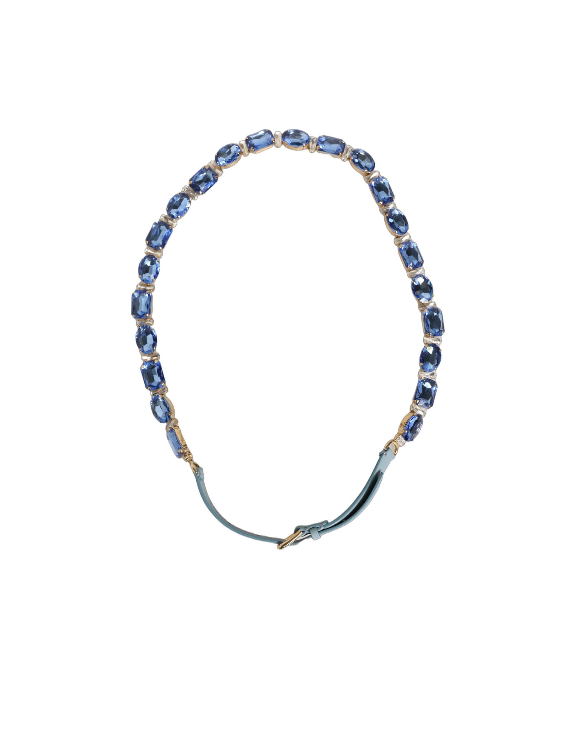 Dolce & Gabbana Blue Leather Crystal Chain Embellished Belt - 5