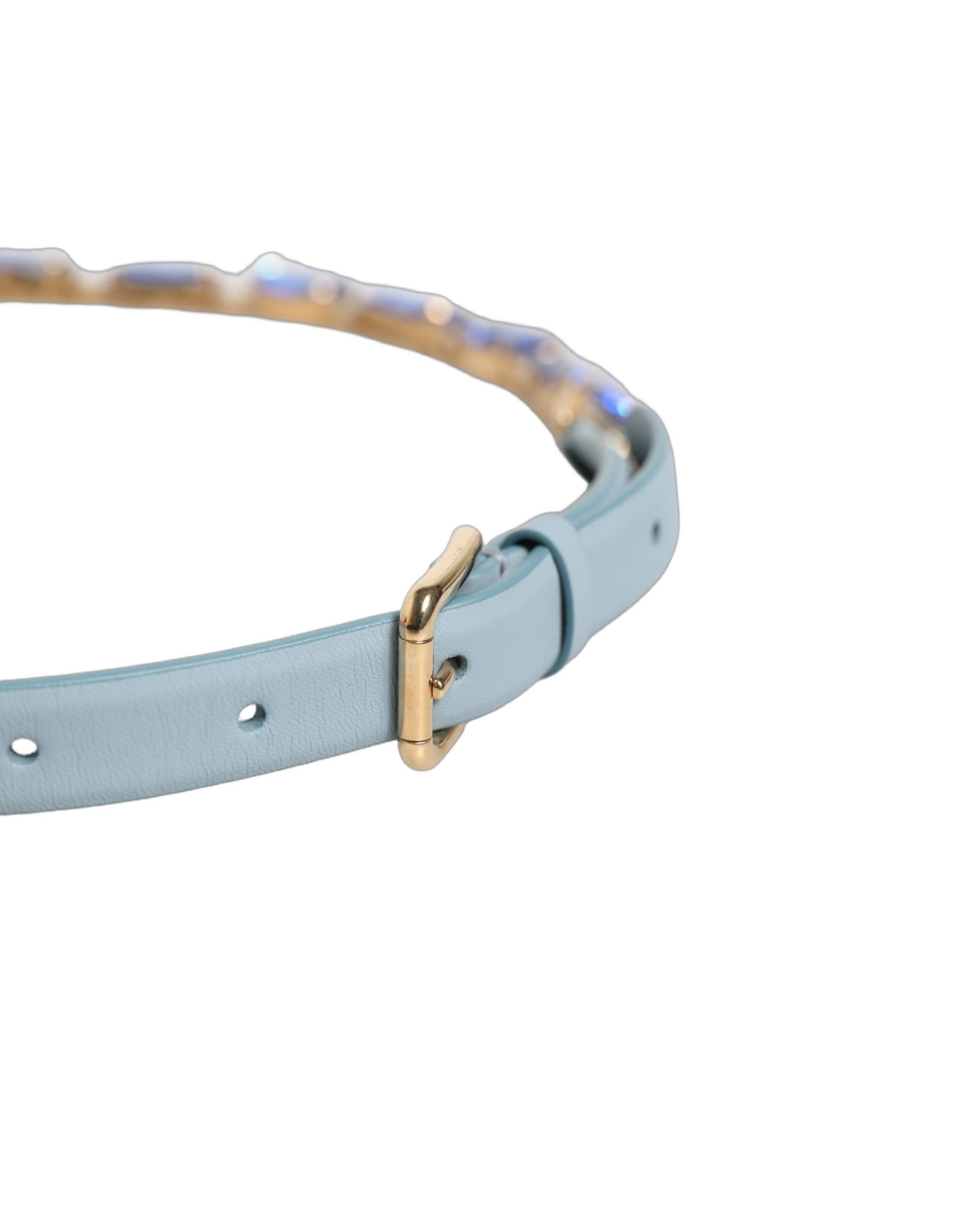 Dolce & Gabbana Blue Leather Crystal Chain Embellished Belt - 6