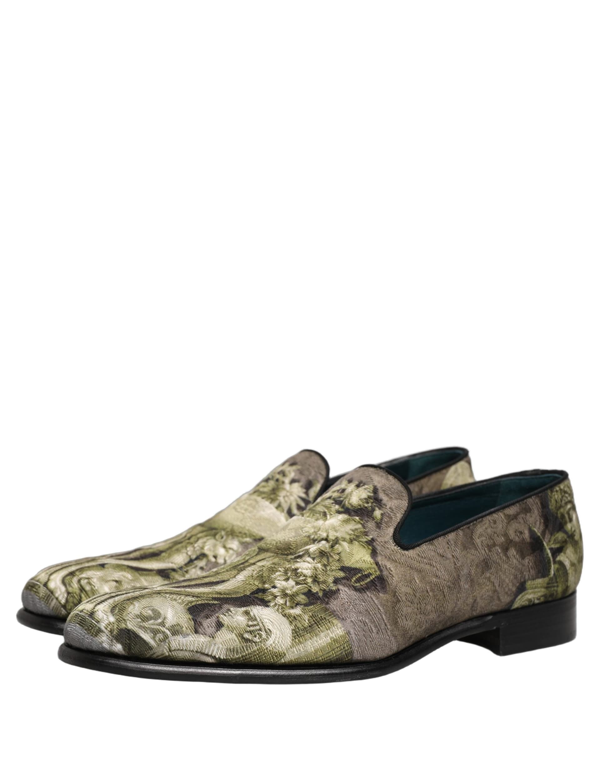 Dolce & Gabbana Brown Baroque Print Slip On Loafers Shoes - 3