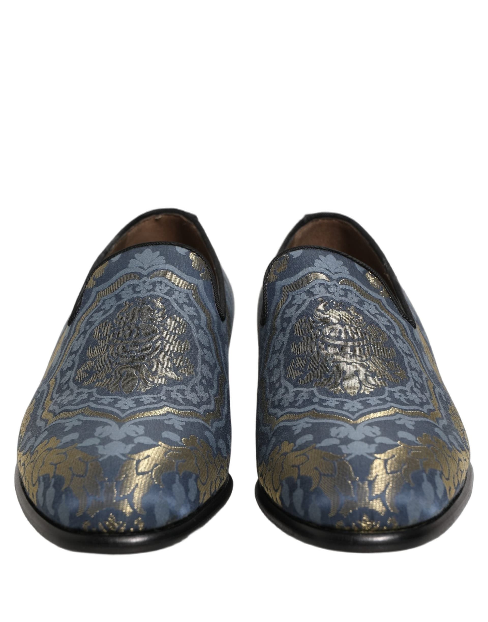 Dolce & Gabbana Blue Floral Brocade Slip On Loafers Shoes - 2