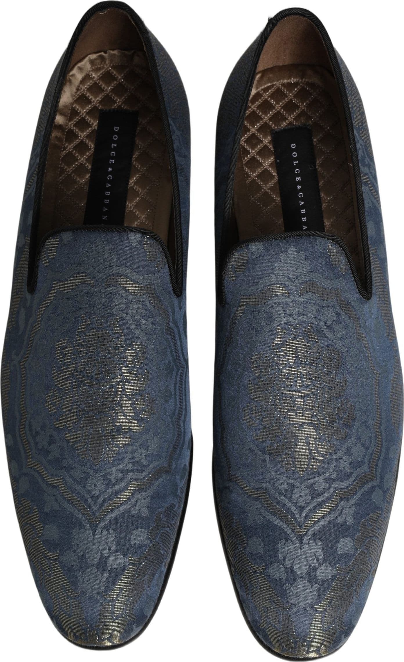 Dolce & Gabbana Blue Floral Brocade Slip On Loafers Shoes - 3