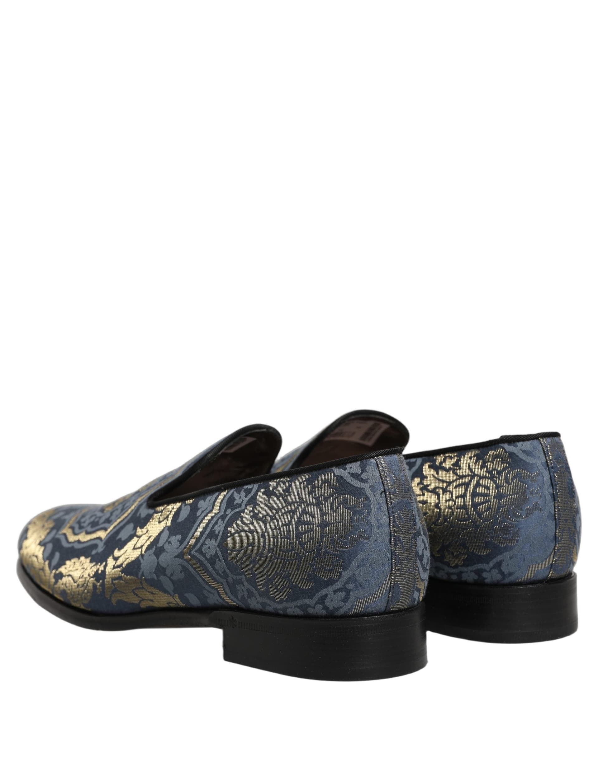 Dolce & Gabbana Blue Floral Brocade Slip On Loafers Shoes - 5