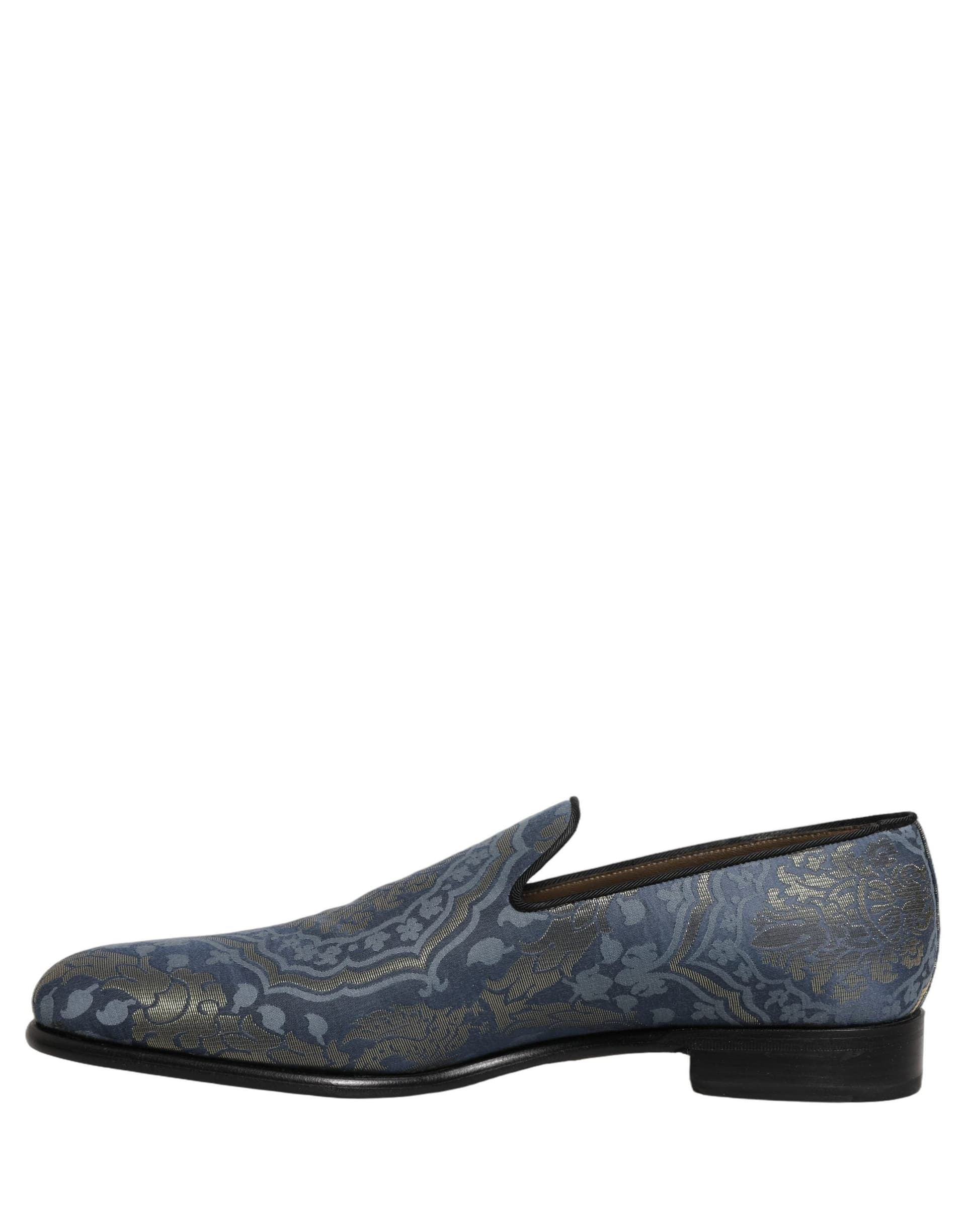 Dolce & Gabbana Blue Floral Brocade Slip On Loafers Shoes - 6