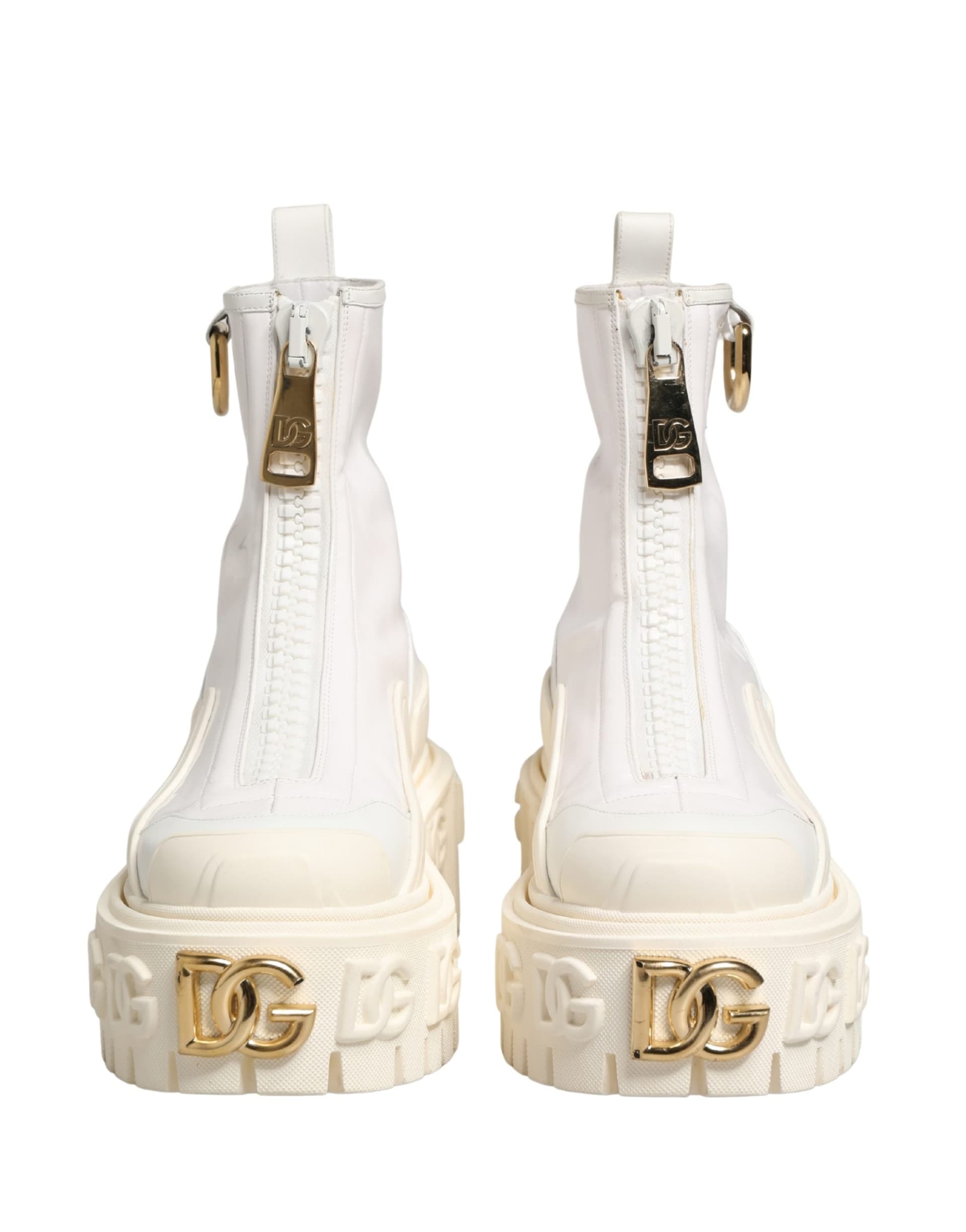 Dolce & Gabbana White Leather Rubber Logo Ankle Boots Shoes - 2
