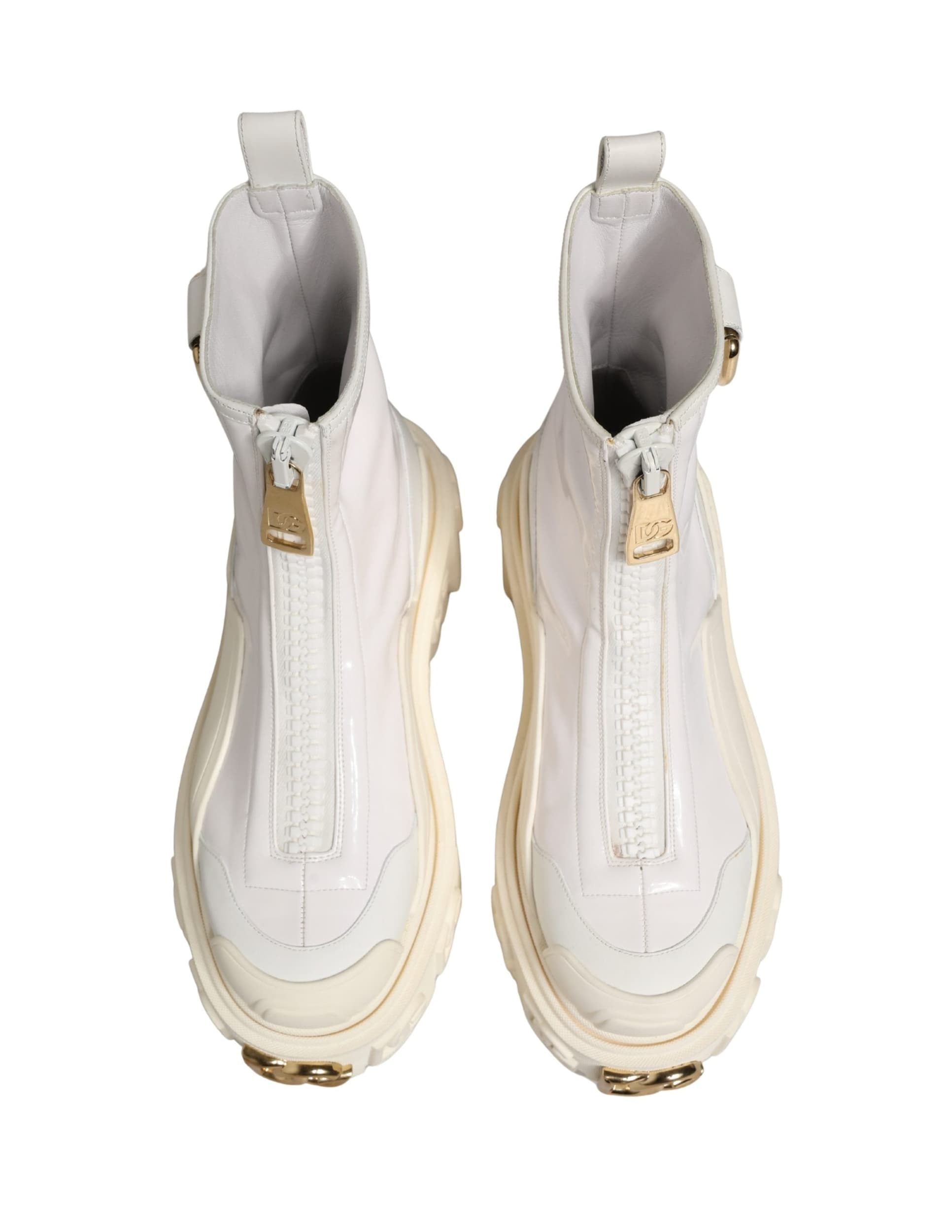 Dolce & Gabbana White Leather Rubber Logo Ankle Boots Shoes - 3