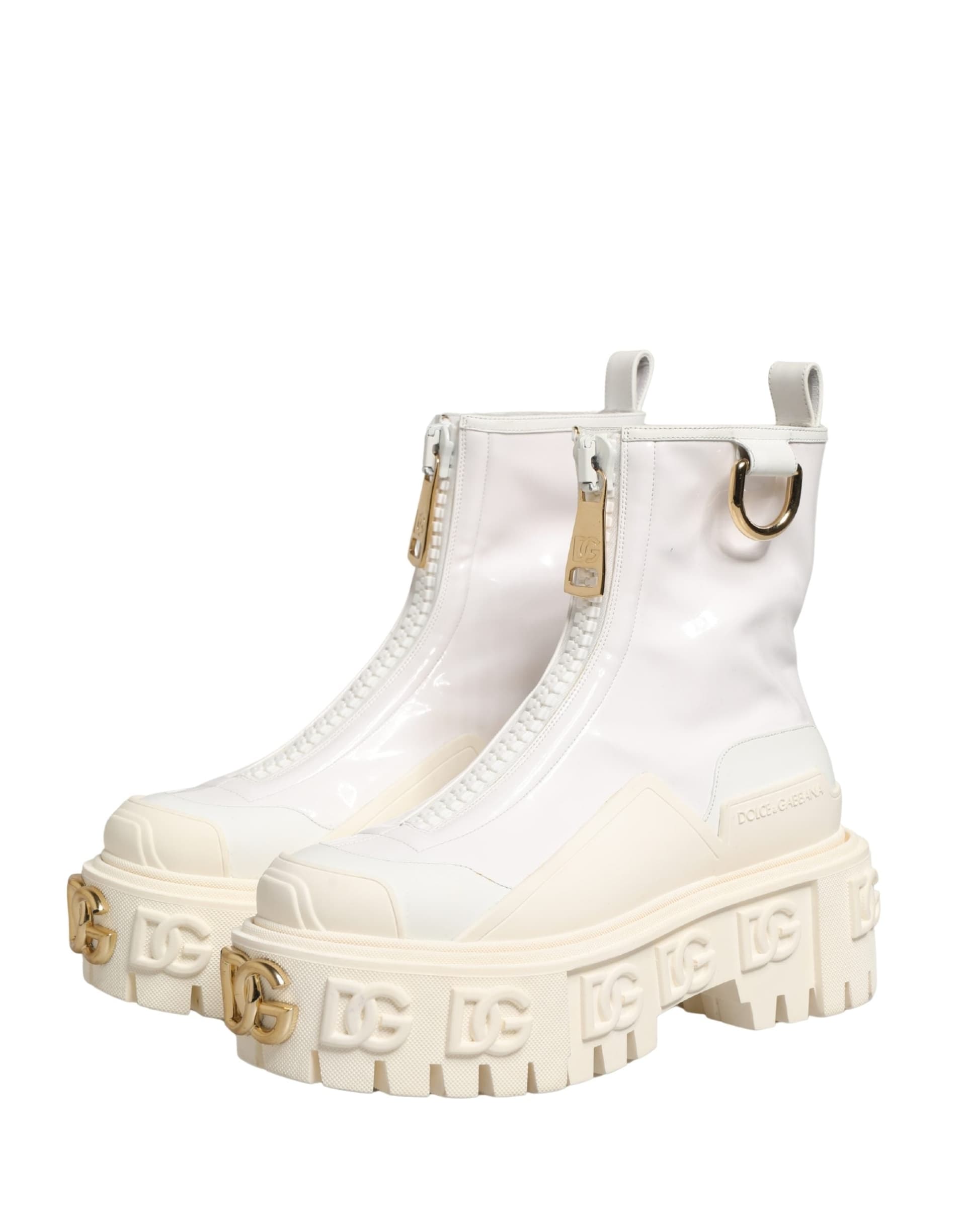Dolce & Gabbana White Leather Rubber Logo Ankle Boots Shoes - 4